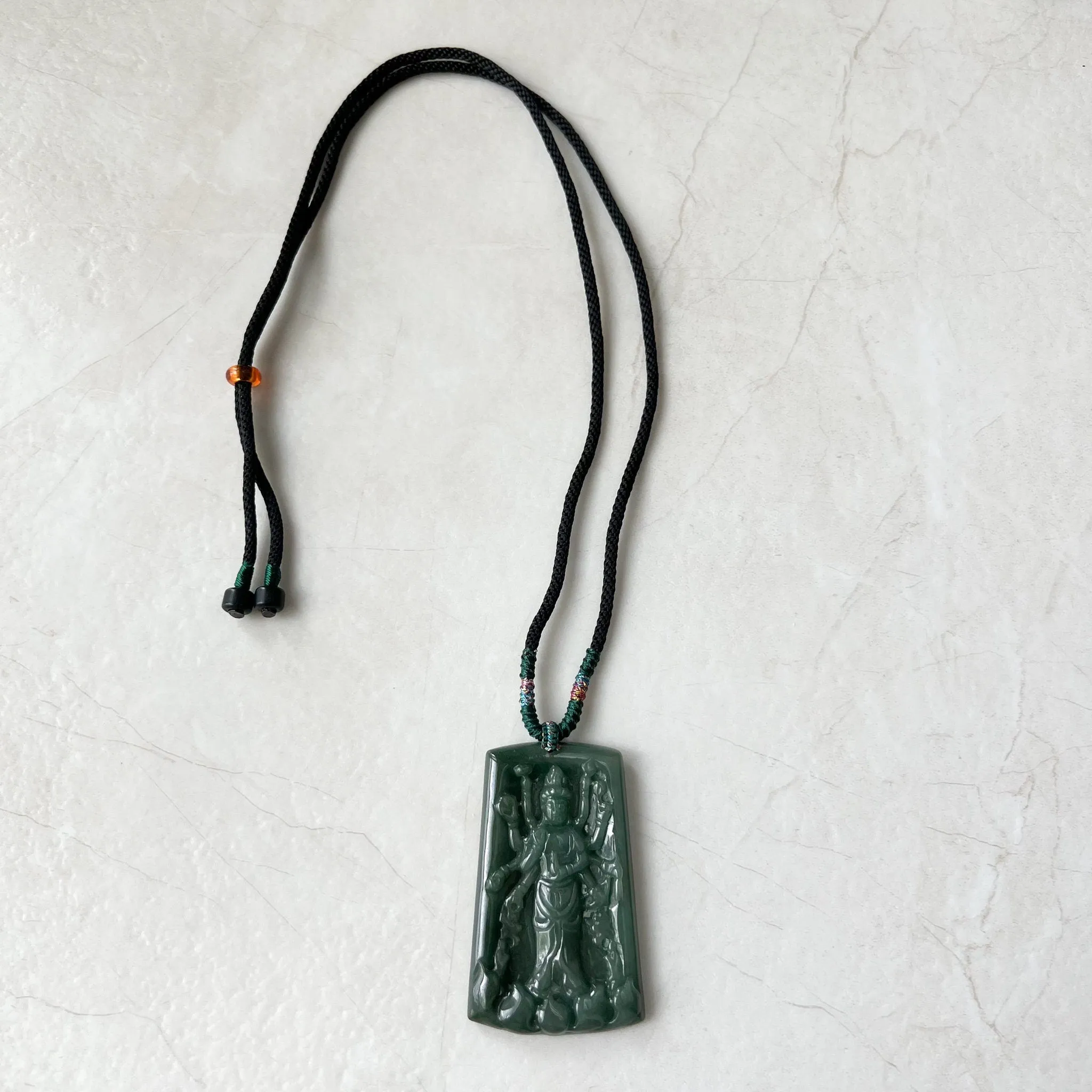 Jadeite Jade Guan Yin Avalokiteshvara Thousand Hands Carved Pendant Necklace, YJ-0322-0388080