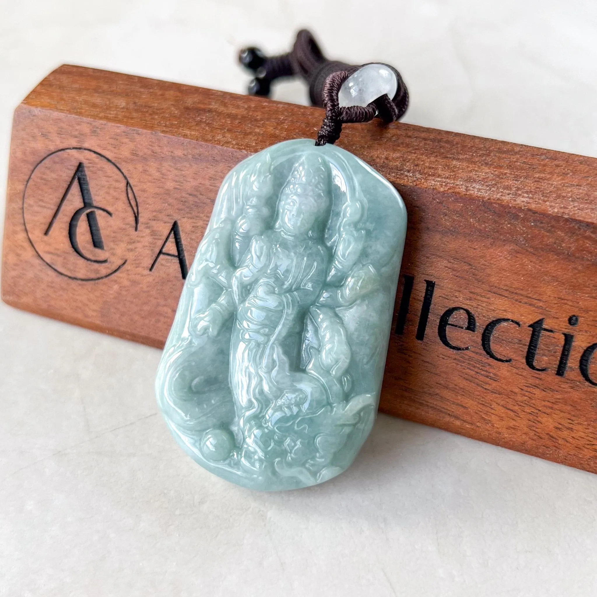 Jadeite Jade Guan Yin Avalokiteshvara Thousand Hands with Dragon Hand Carved Pendant Necklace, 千手观音, BGC-0522-0038265
