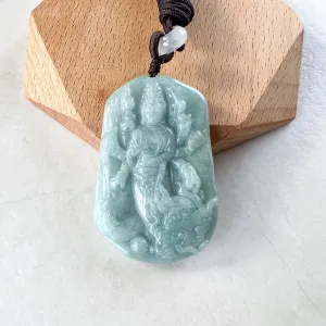 Jadeite Jade Guan Yin Avalokiteshvara Thousand Hands with Dragon Hand Carved Pendant Necklace, 千手观音, BGC-0522-0038265