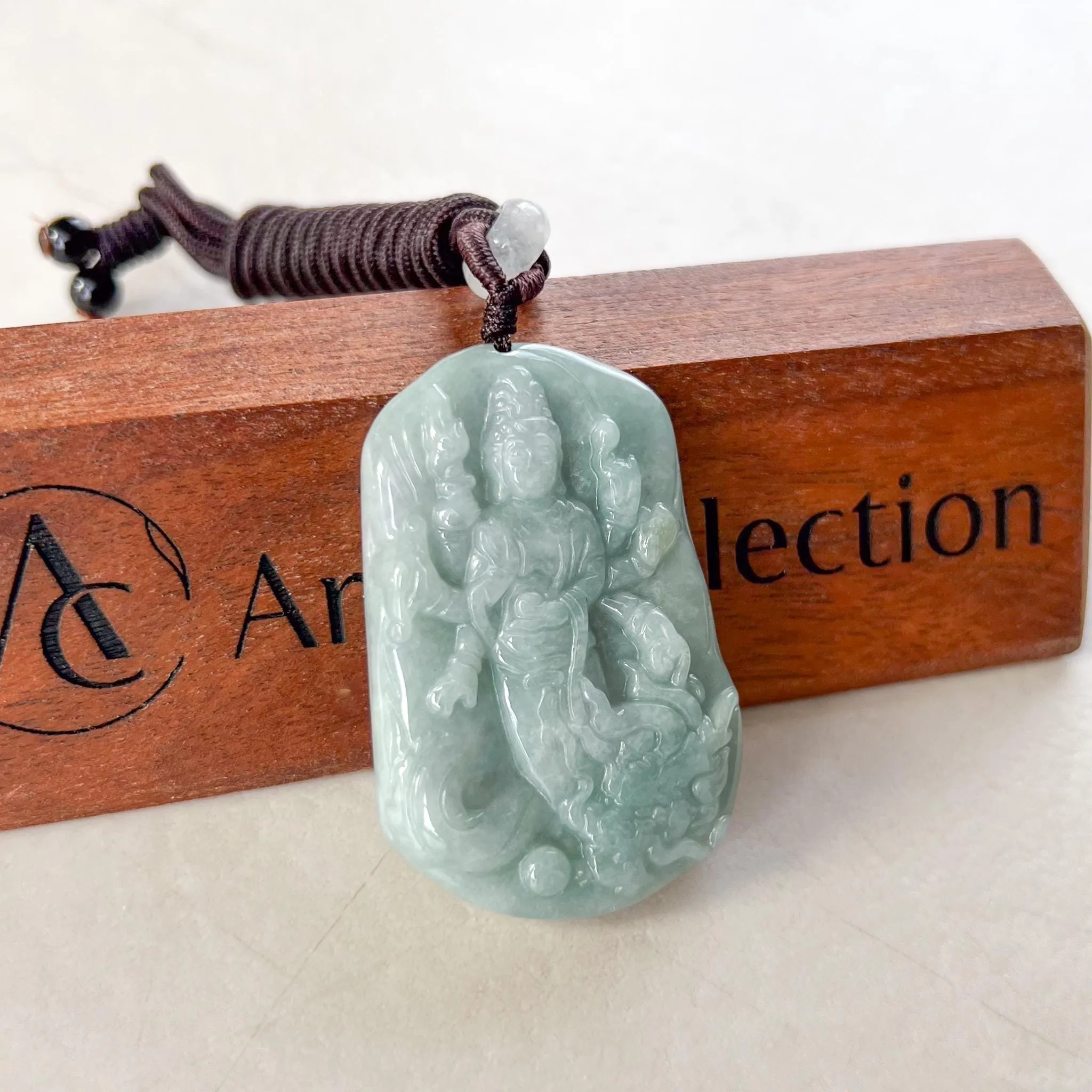 Jadeite Jade Guan Yin Avalokiteshvara Thousand Hands with Dragon Hand Carved Pendant Necklace, 千手观音, BGC-0522-0038265