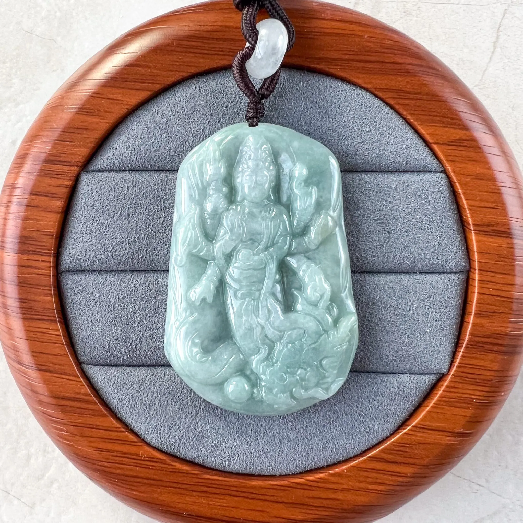 Jadeite Jade Guan Yin Avalokiteshvara Thousand Hands with Dragon Hand Carved Pendant Necklace, 千手观音, BGC-0522-0038265