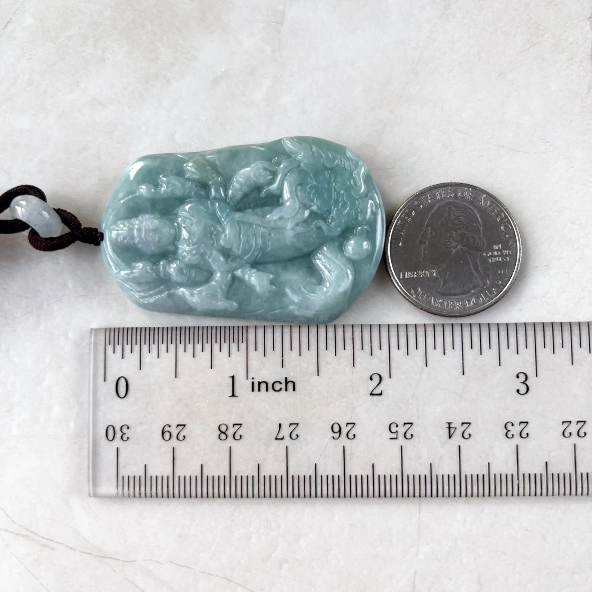 Jadeite Jade Guan Yin Avalokiteshvara Thousand Hands with Dragon Hand Carved Pendant Necklace, 千手观音, BGC-0522-0038265