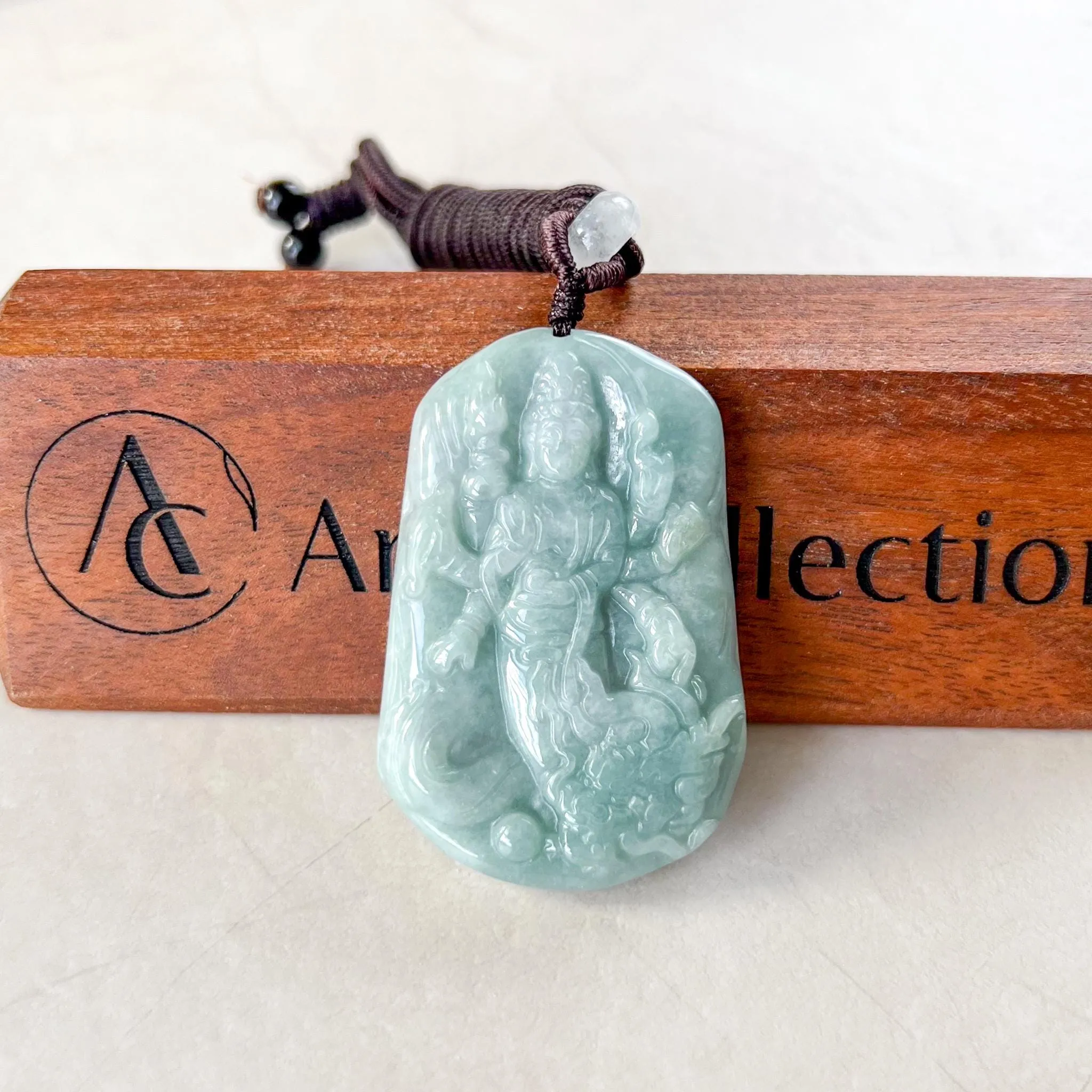 Jadeite Jade Guan Yin Avalokiteshvara Thousand Hands with Dragon Hand Carved Pendant Necklace, 千手观音, BGC-0522-0038265