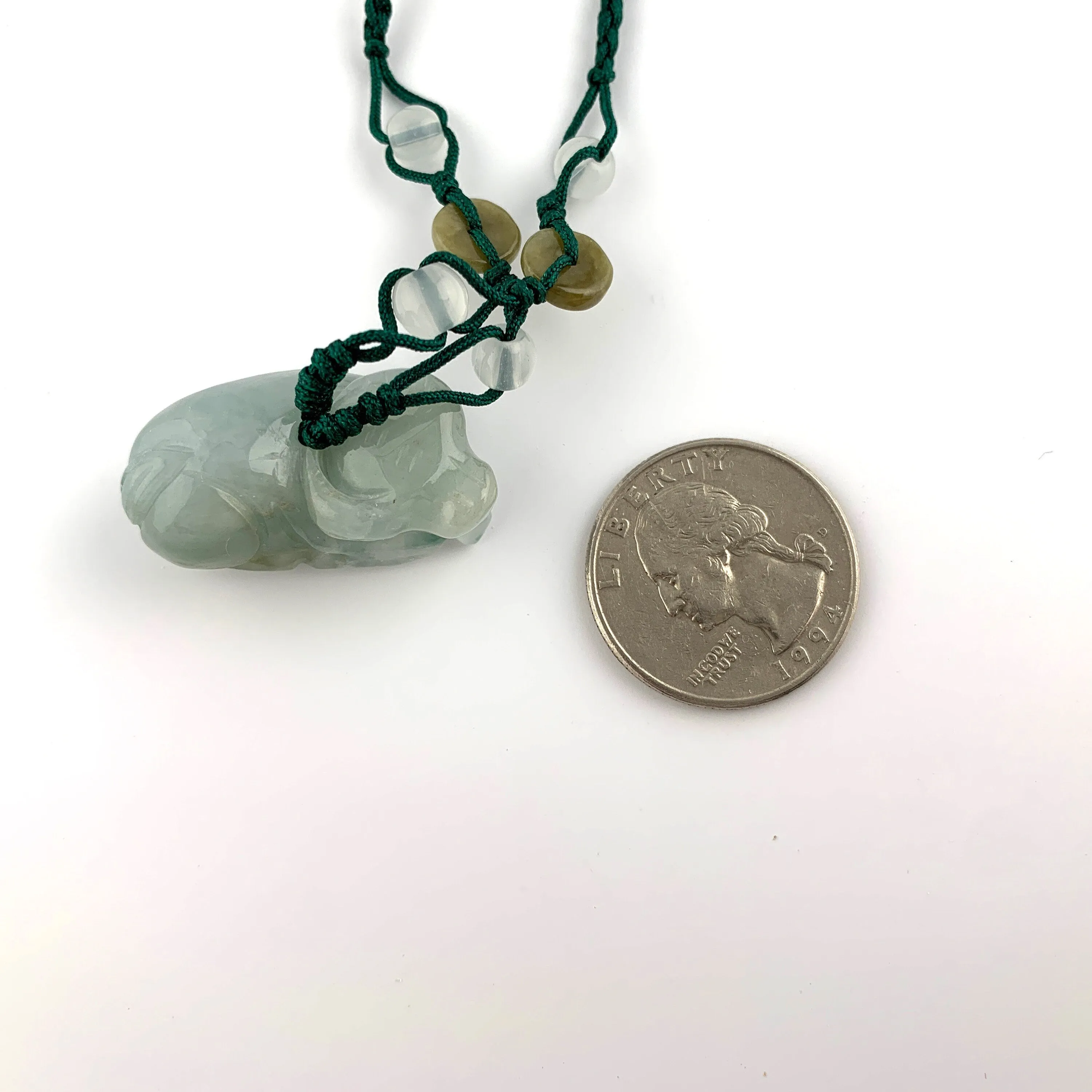 Jadeite Jade Ox Bull Cow Chinese Zodiac Carved Pendant Necklace, YW-0321-1646759918