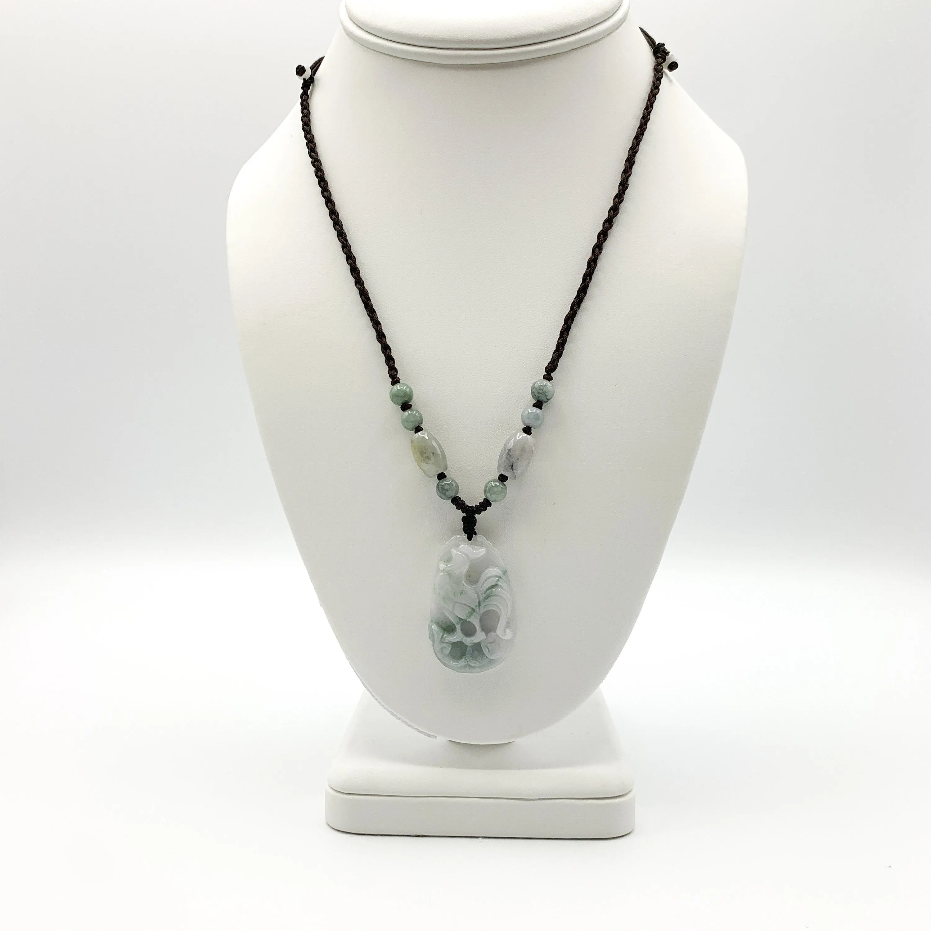 Jadeite Jade Rooster Chicken Chinese Zodiac Carved Rustic Pendant Necklace, YW-0321-1645917332