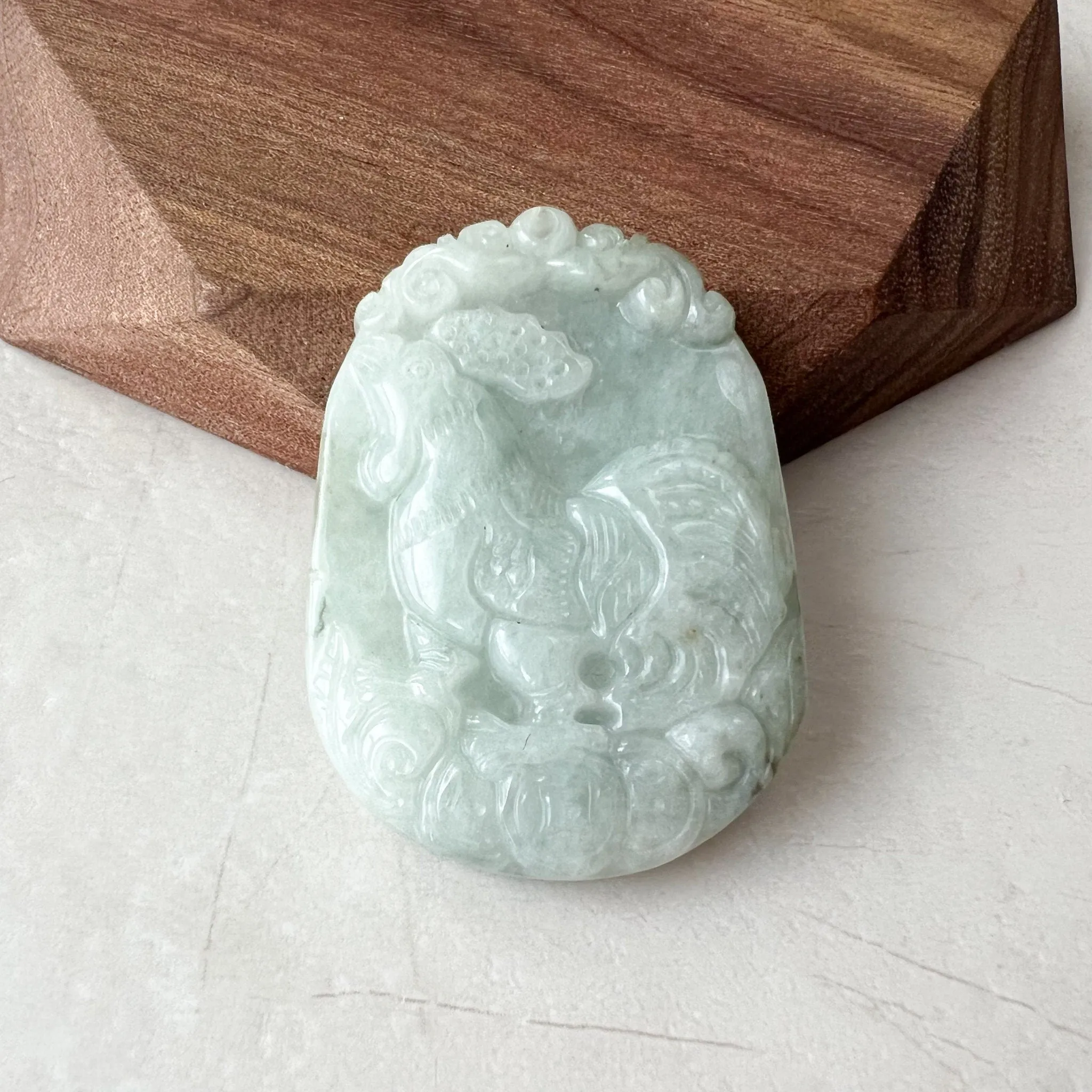 Jadeite Jade Rooster Chicken Chinese Zodiac Carved Rustic Pendant Necklace, YW-0321-1647728565