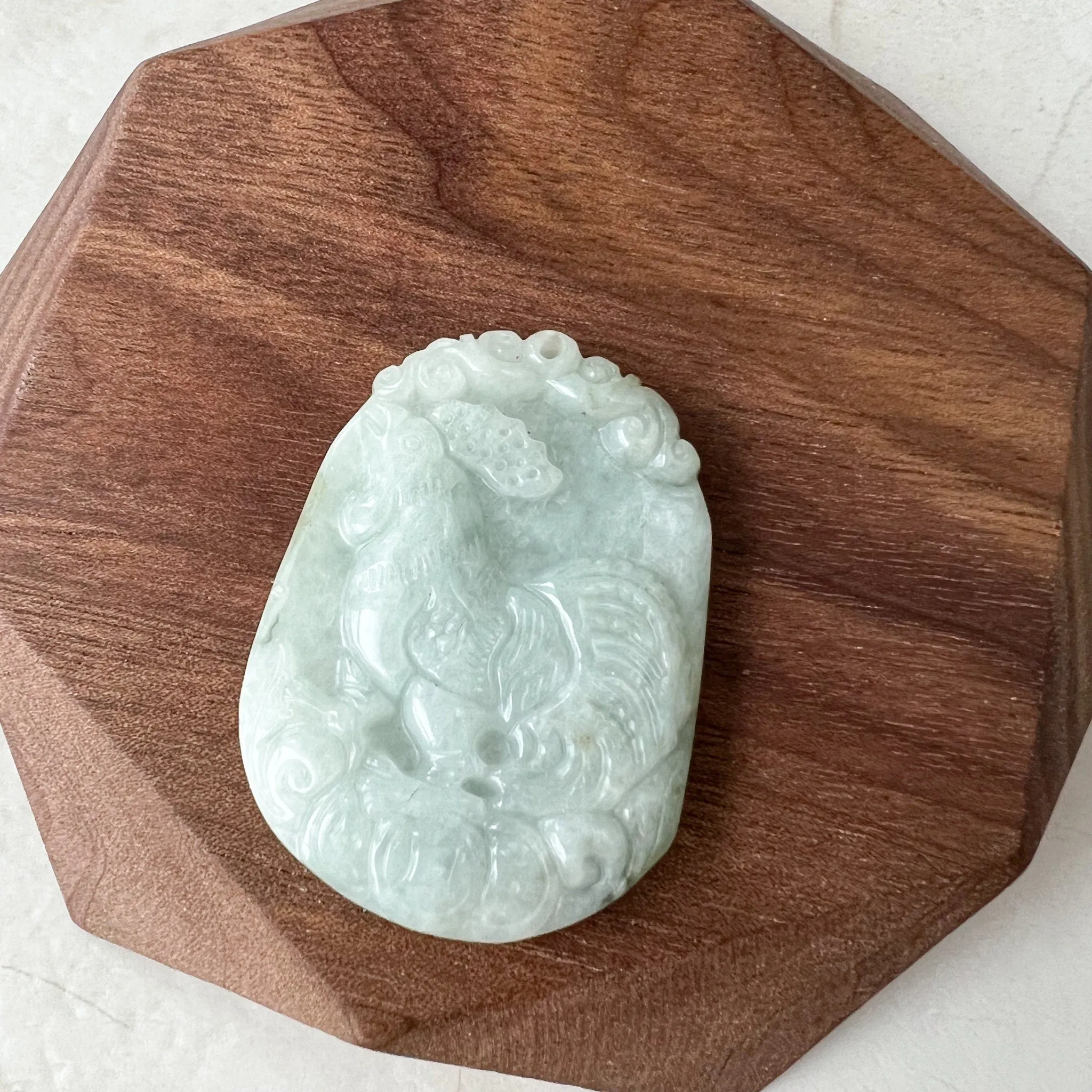 Jadeite Jade Rooster Chicken Chinese Zodiac Carved Rustic Pendant Necklace, YW-0321-1647728565