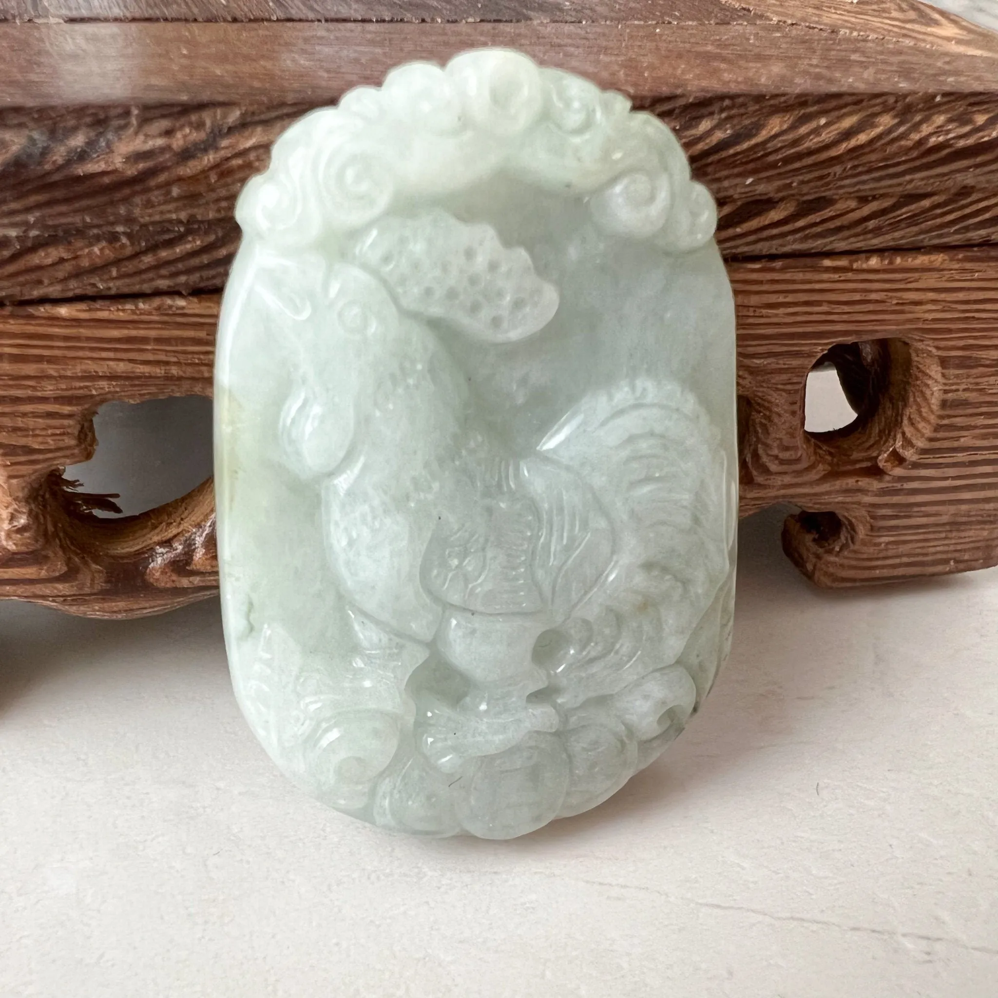 Jadeite Jade Rooster Chicken Chinese Zodiac Carved Rustic Pendant Necklace, YW-0321-1647728565