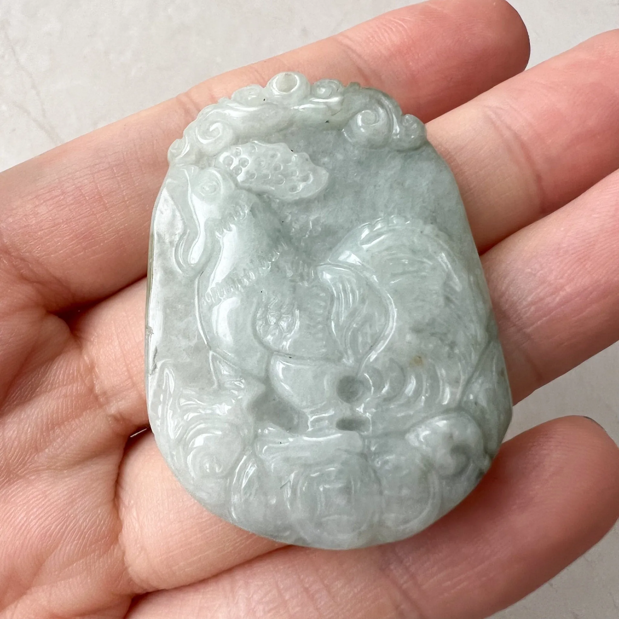 Jadeite Jade Rooster Chicken Chinese Zodiac Carved Rustic Pendant Necklace, YW-0321-1647728565
