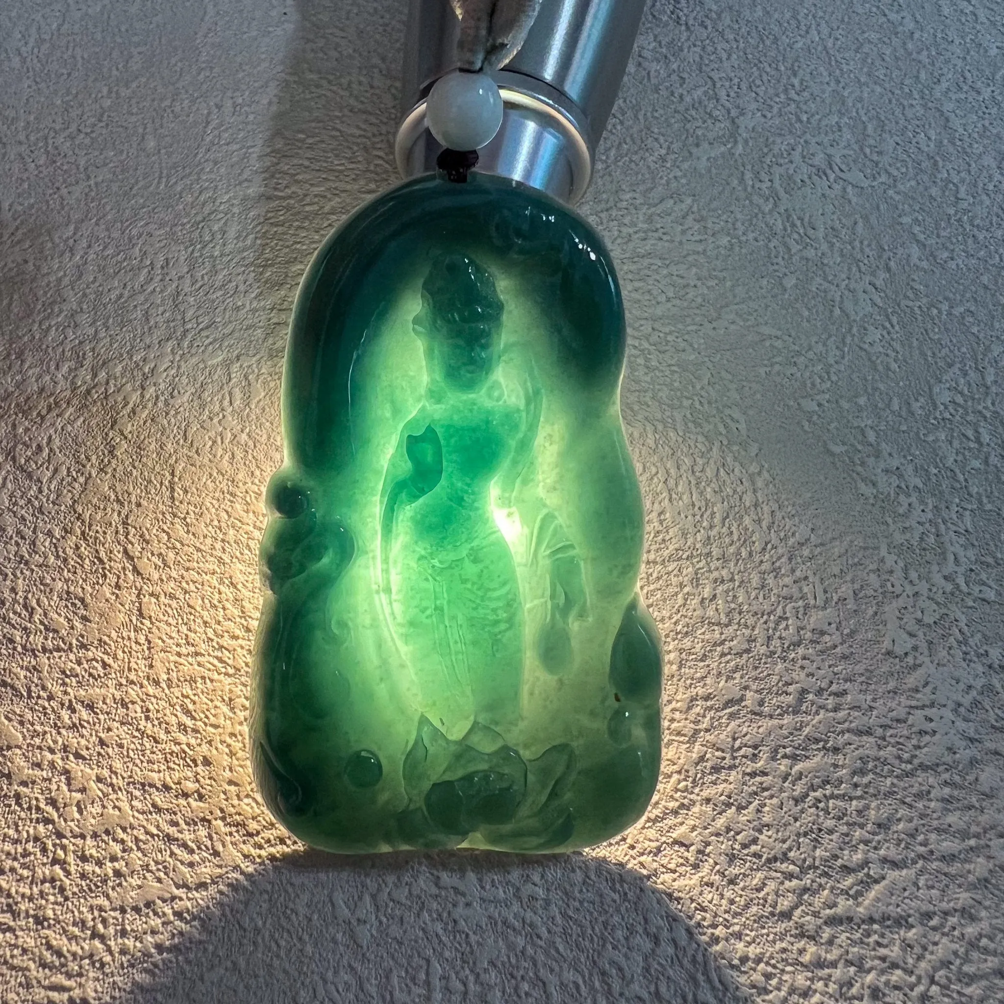 Jadeite Jade Standing Guan Yin Avalokiteshvara Carved Pendant Necklace, Quan Am, HC-0223-0005367