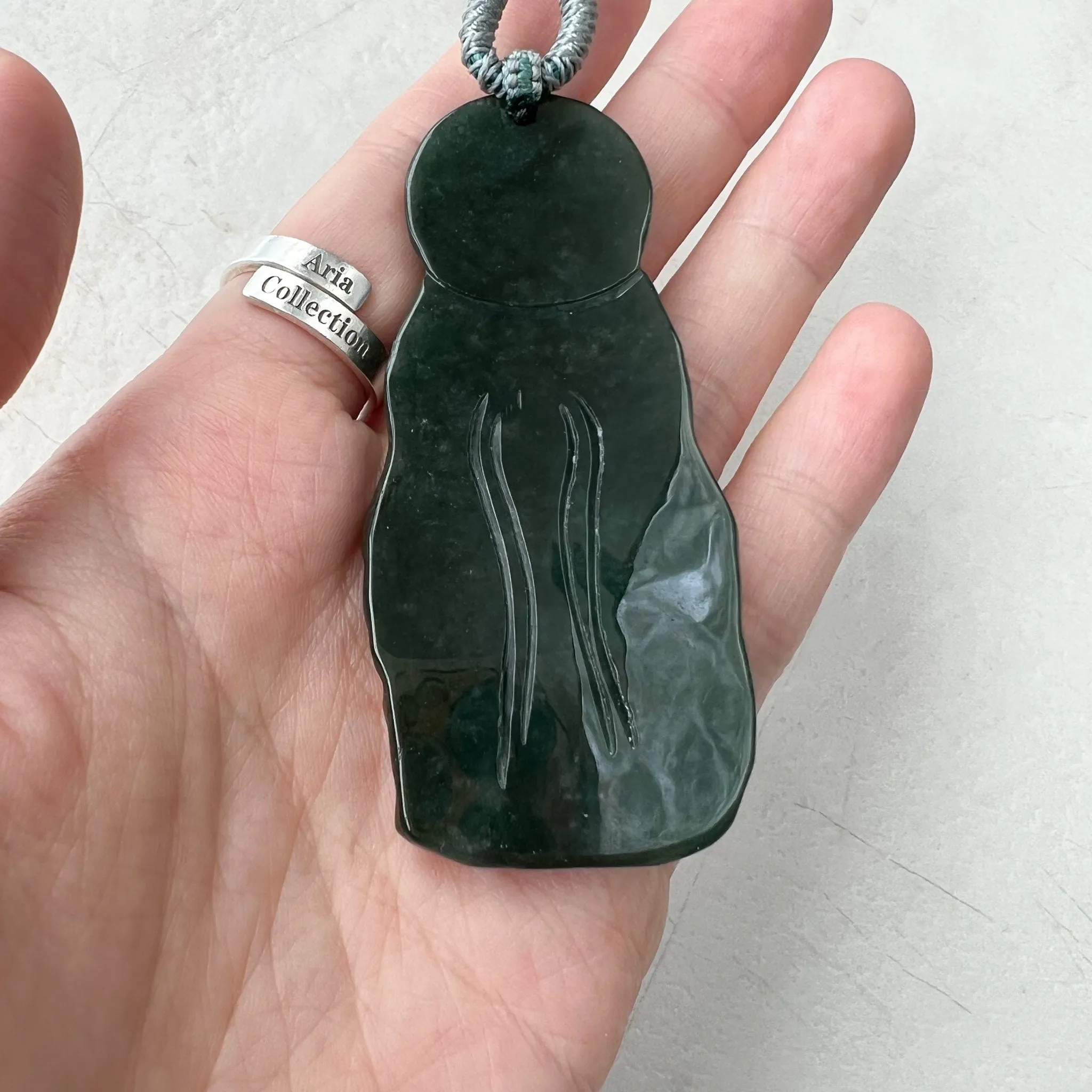 Jadeite Jade Standing Guan Yin Avalokiteshvara Carved Pendant Necklace, Quan Am, YJ-1221-0308299