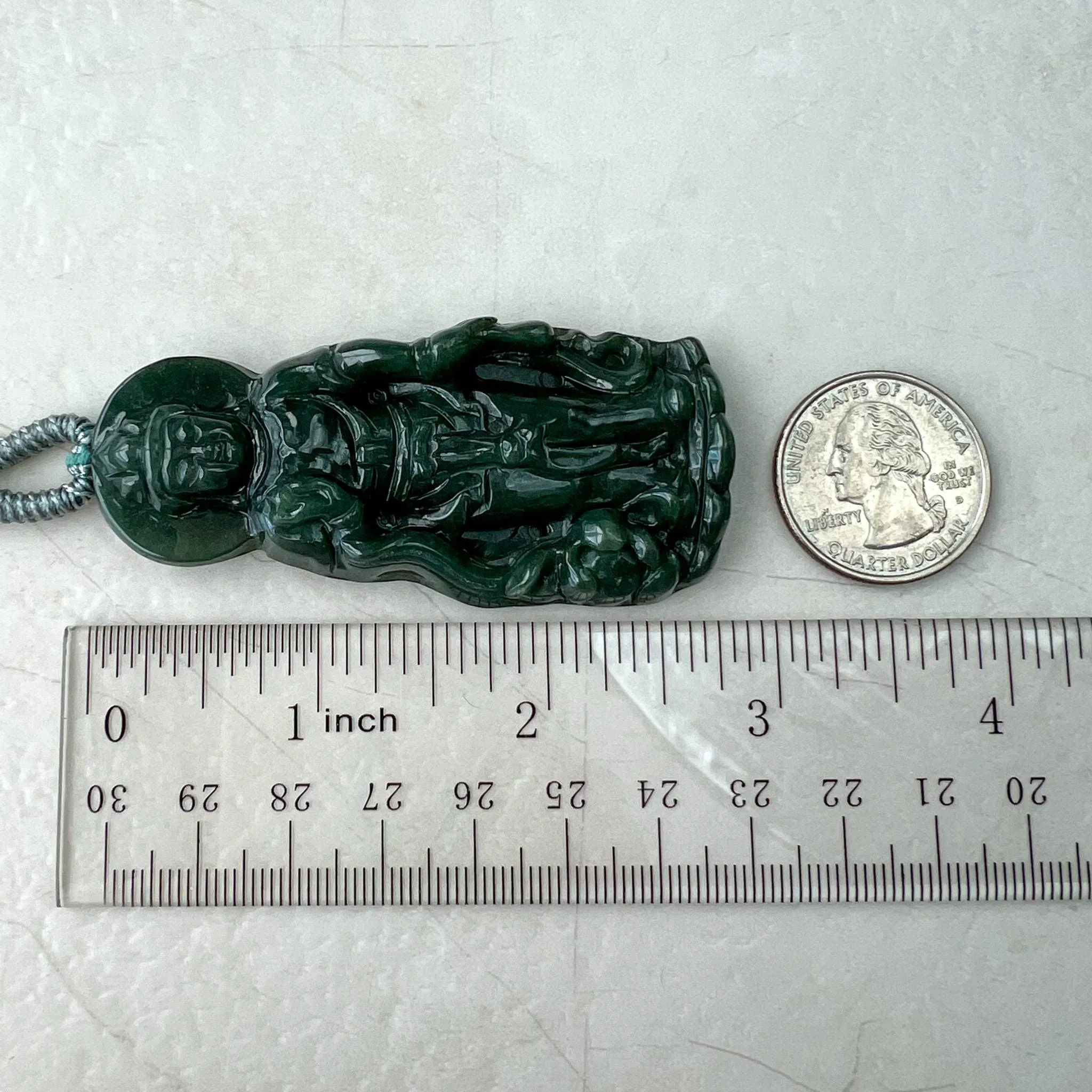 Jadeite Jade Standing Guan Yin Avalokiteshvara Carved Pendant Necklace, Quan Am, YJ-1221-0308299
