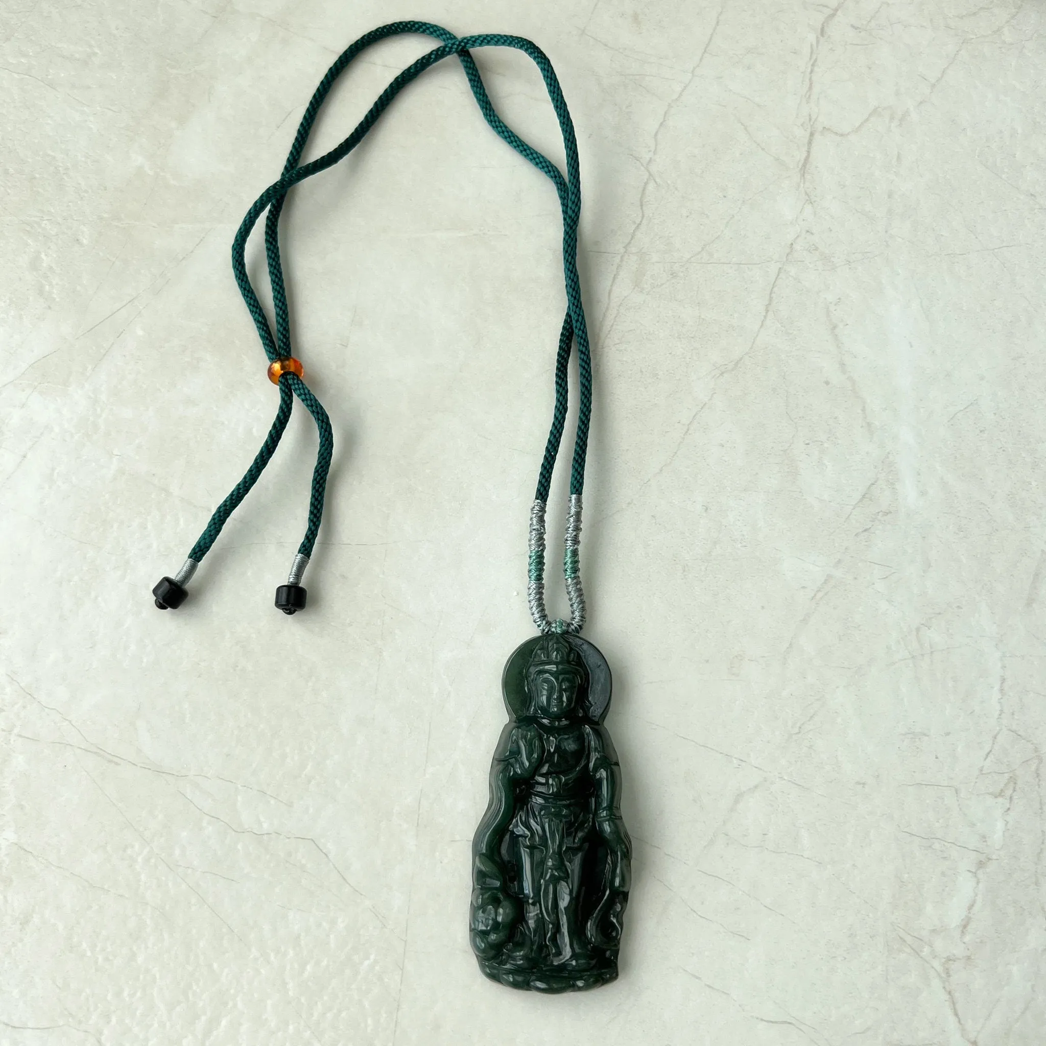 Jadeite Jade Standing Guan Yin Avalokiteshvara Carved Pendant Necklace, Quan Am, YJ-1221-0308299