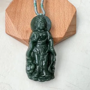 Jadeite Jade Standing Guan Yin Avalokiteshvara Carved Pendant Necklace, Quan Am, YJ-1221-0308299