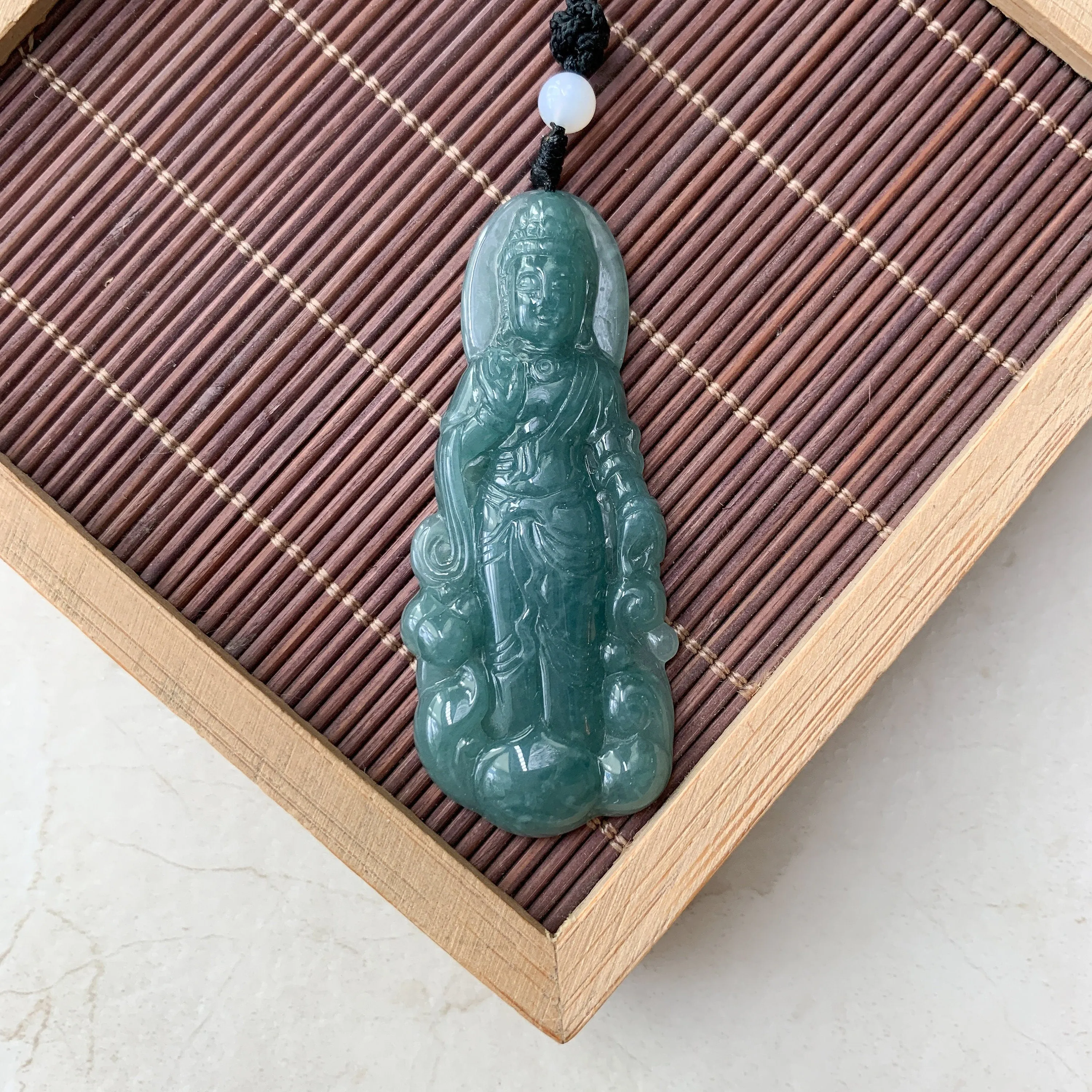 Jadeite Jade Standing Guan Yin Avalokiteshvara Carved Pendant Necklace, Quan Am, ZYF-0921-1646062788