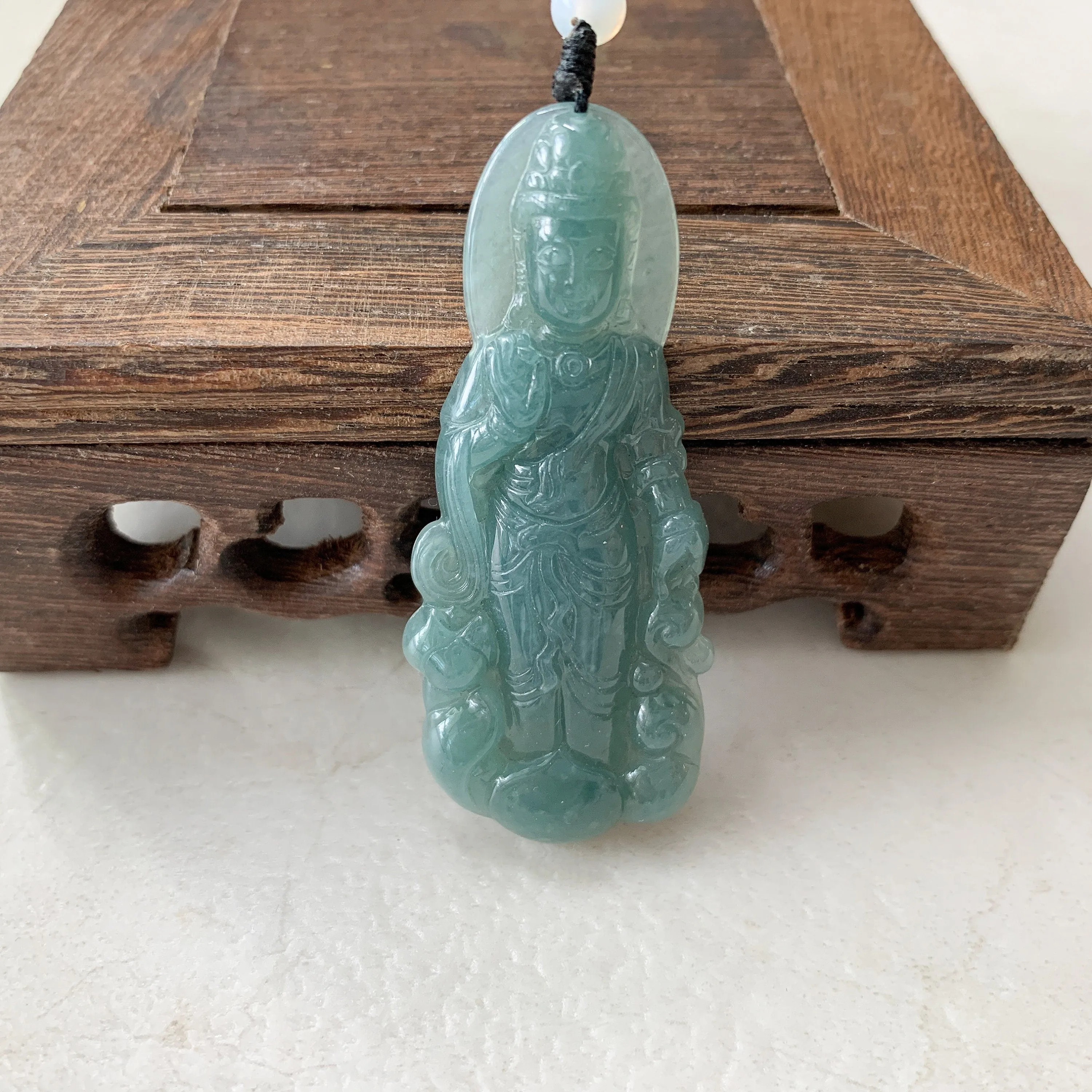 Jadeite Jade Standing Guan Yin Avalokiteshvara Carved Pendant Necklace, Quan Am, ZYF-0921-1646062788