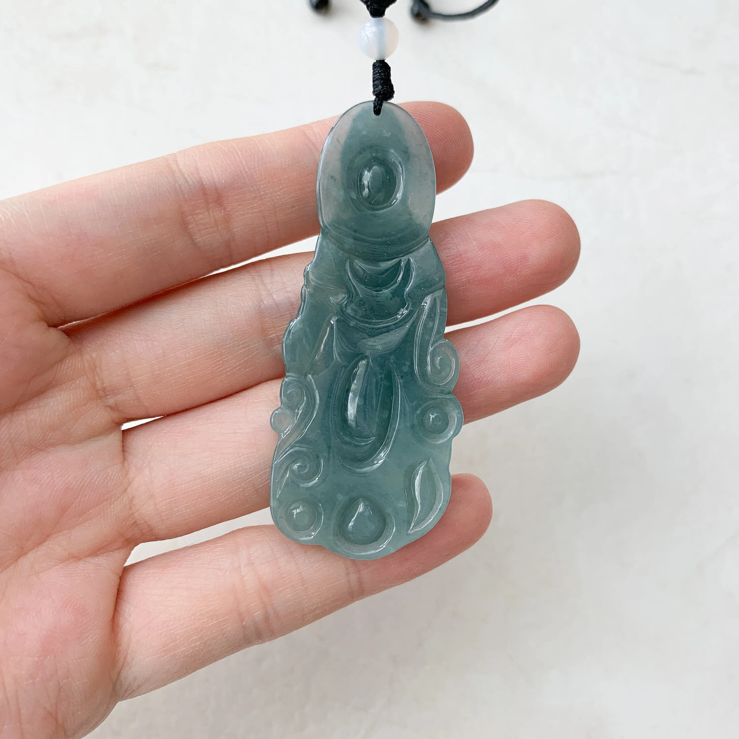 Jadeite Jade Standing Guan Yin Avalokiteshvara Carved Pendant Necklace, Quan Am, ZYF-0921-1646062788
