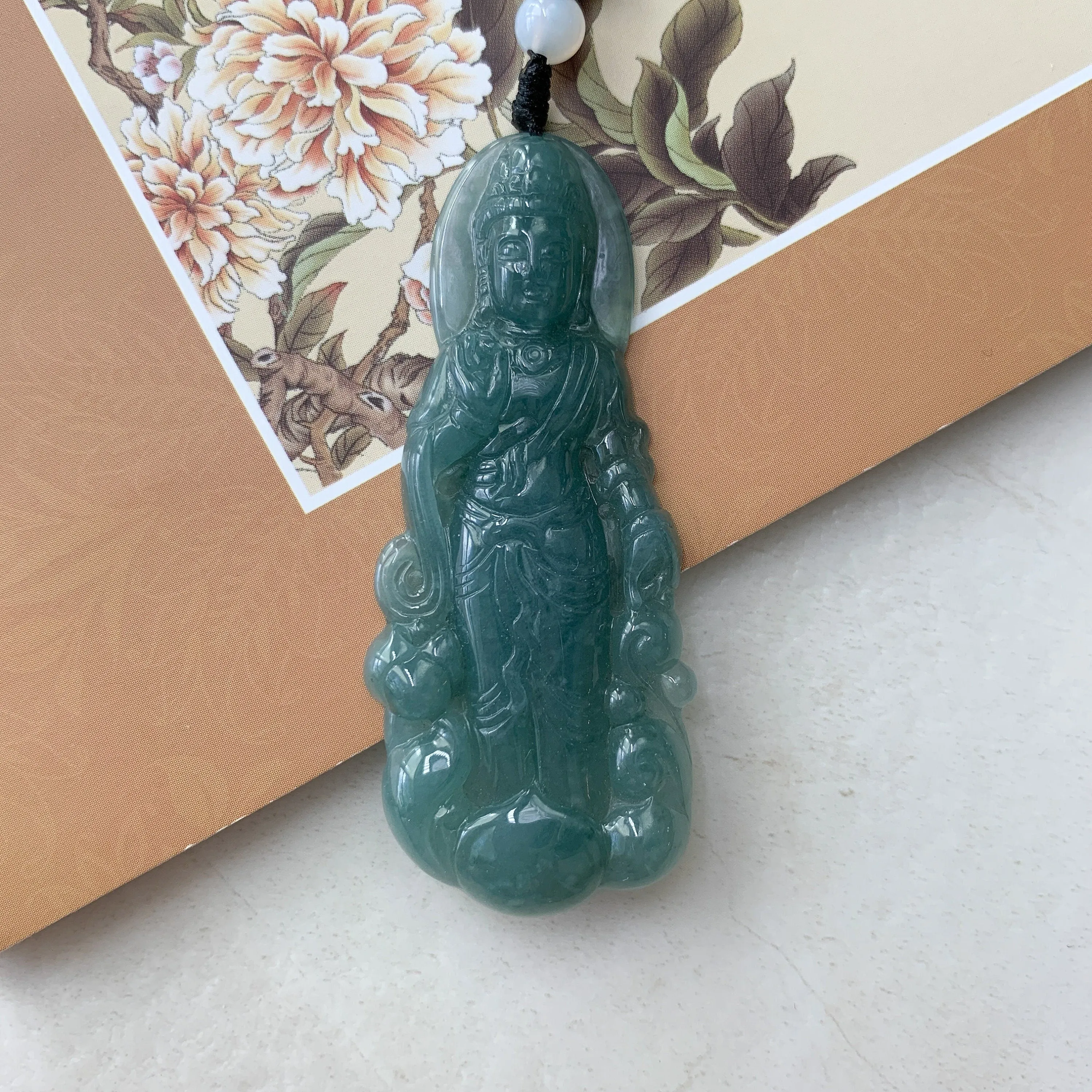 Jadeite Jade Standing Guan Yin Avalokiteshvara Carved Pendant Necklace, Quan Am, ZYF-0921-1646062788