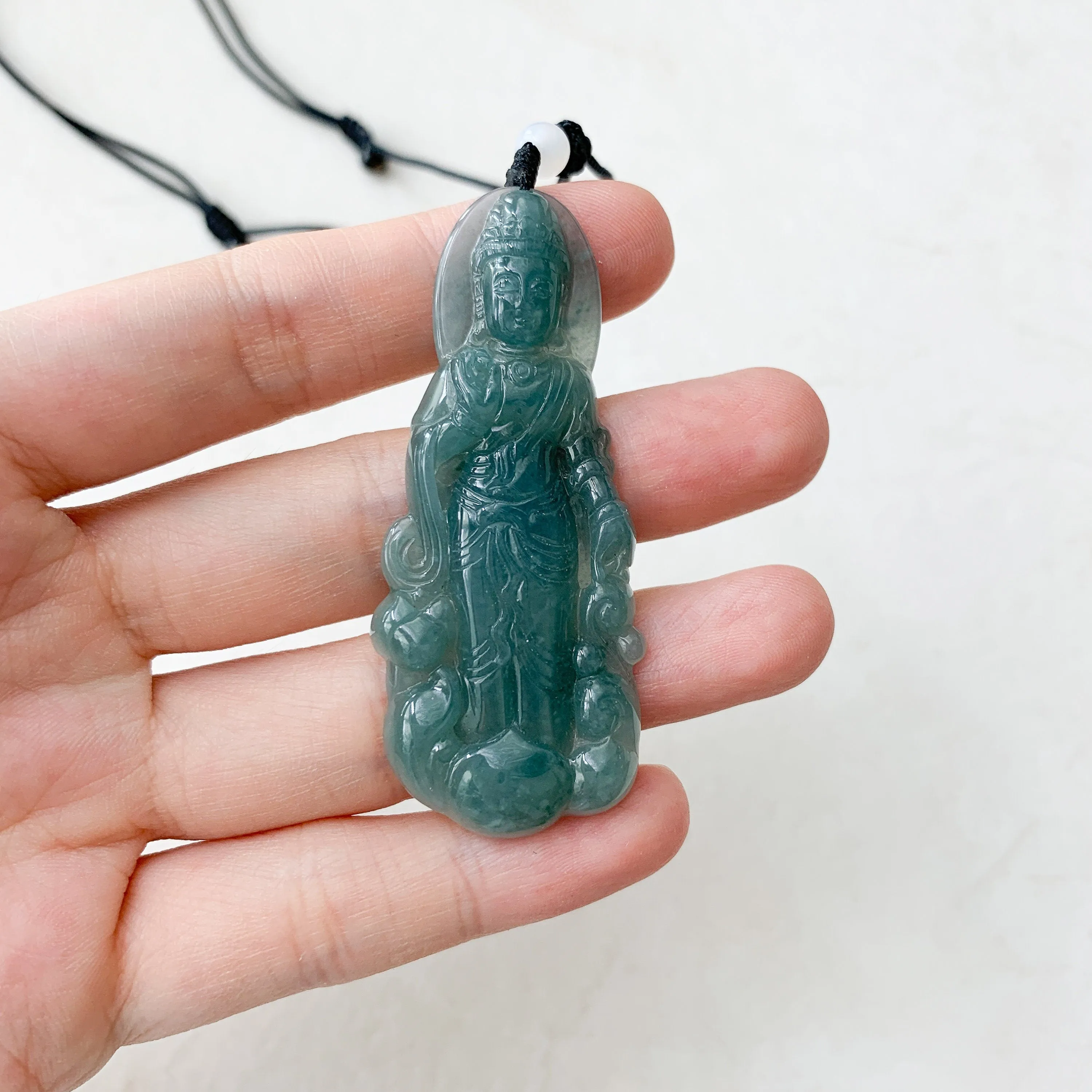 Jadeite Jade Standing Guan Yin Avalokiteshvara Carved Pendant Necklace, Quan Am, ZYF-0921-1646062788