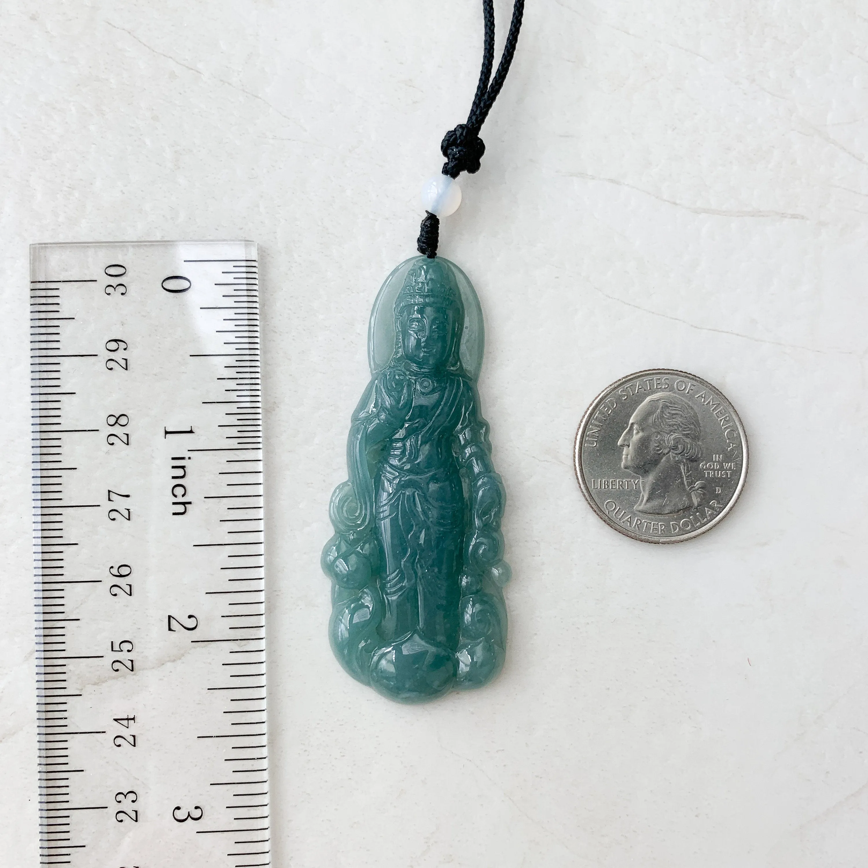 Jadeite Jade Standing Guan Yin Avalokiteshvara Carved Pendant Necklace, Quan Am, ZYF-0921-1646062788