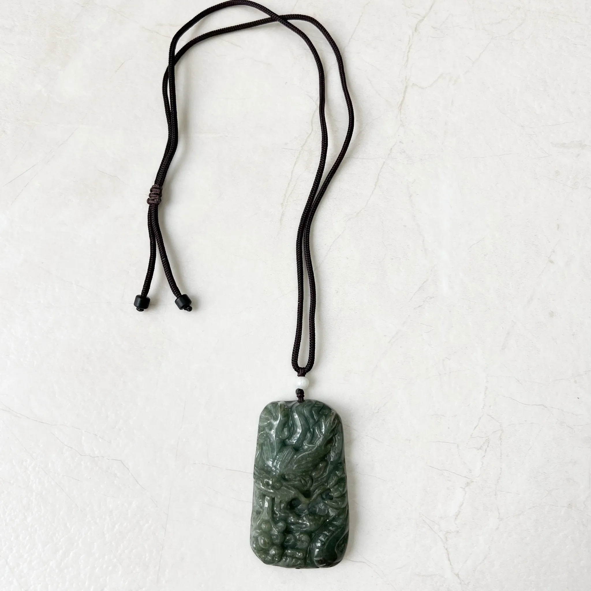 Large Jadeite Green Jade Dragon Chinese Zodiac Hand Carved Pendant Necklace, YJ-0322-0355301