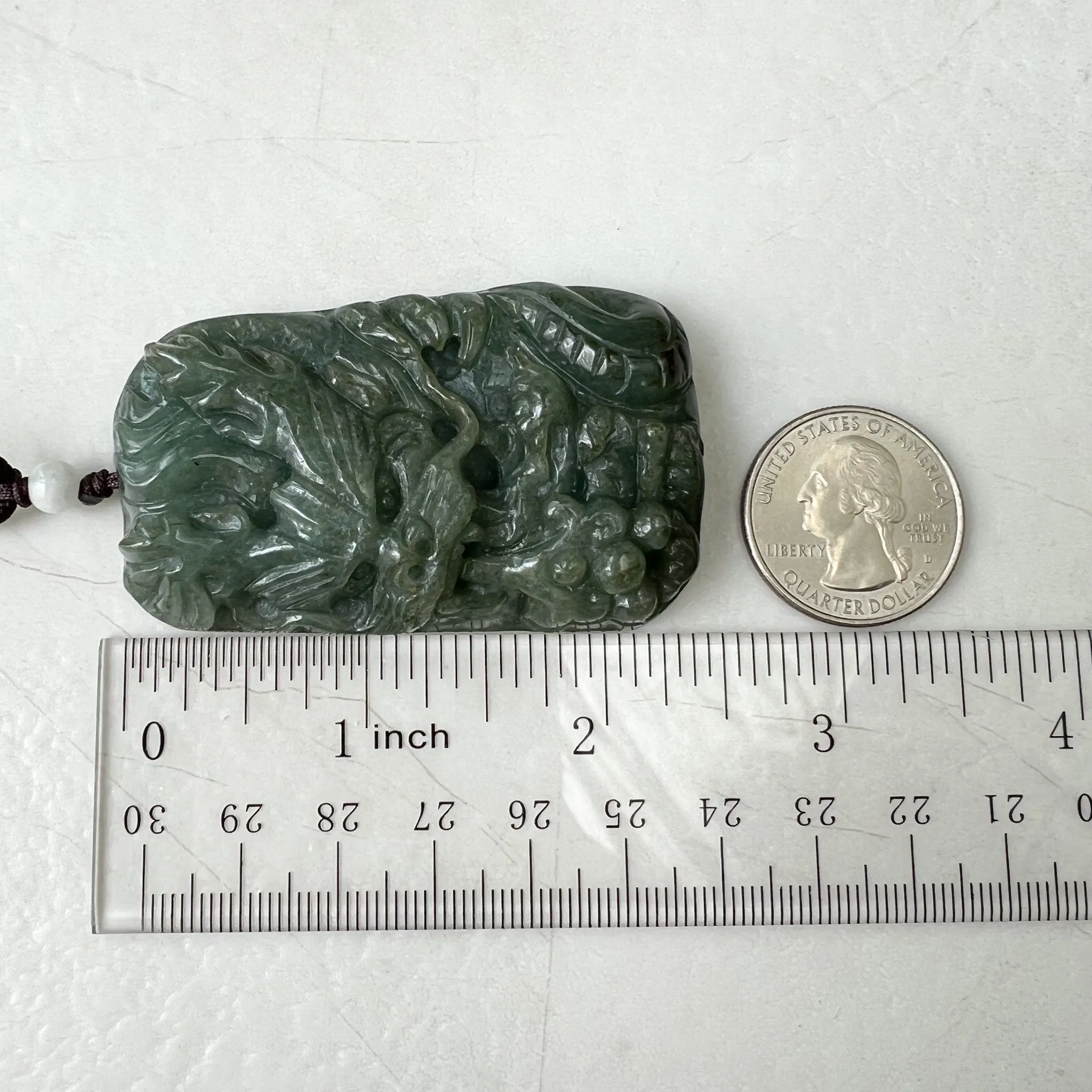 Large Jadeite Green Jade Dragon Chinese Zodiac Hand Carved Pendant Necklace, YJ-0322-0355301