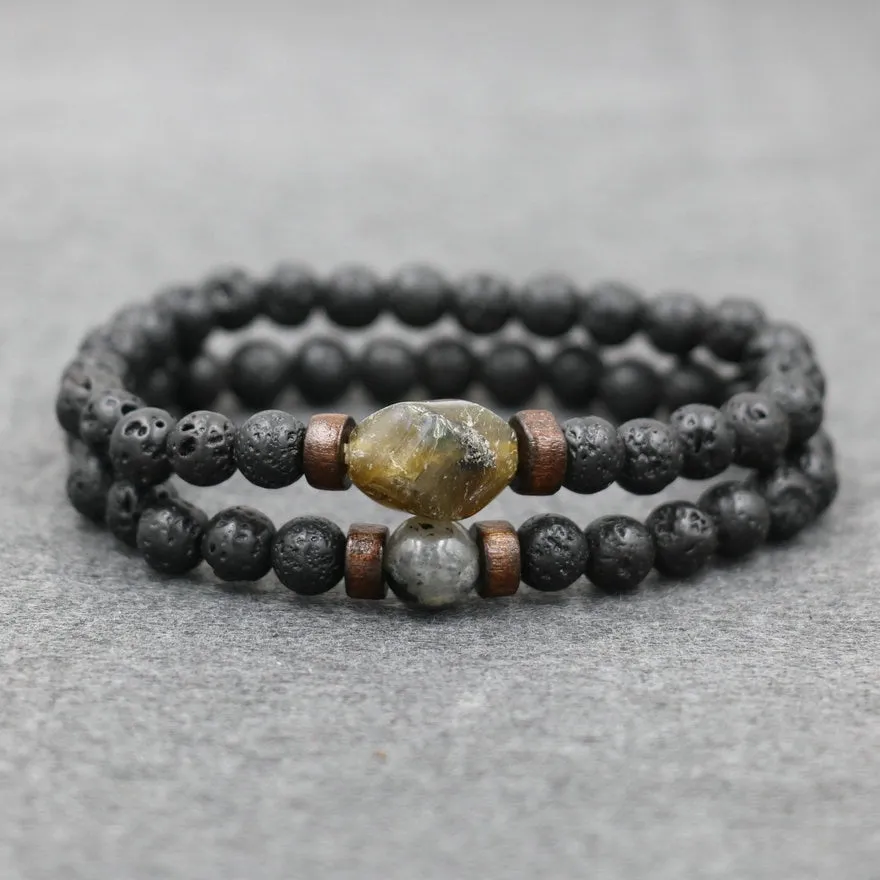 Lava Stone Bracelet Labradorite Moonstone Beads Chakra