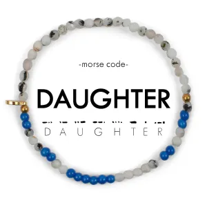 MINI Morse Code Bracelet for DAUGHTER in Faceted Rainbow Moonstone & Royal Blue Quartz