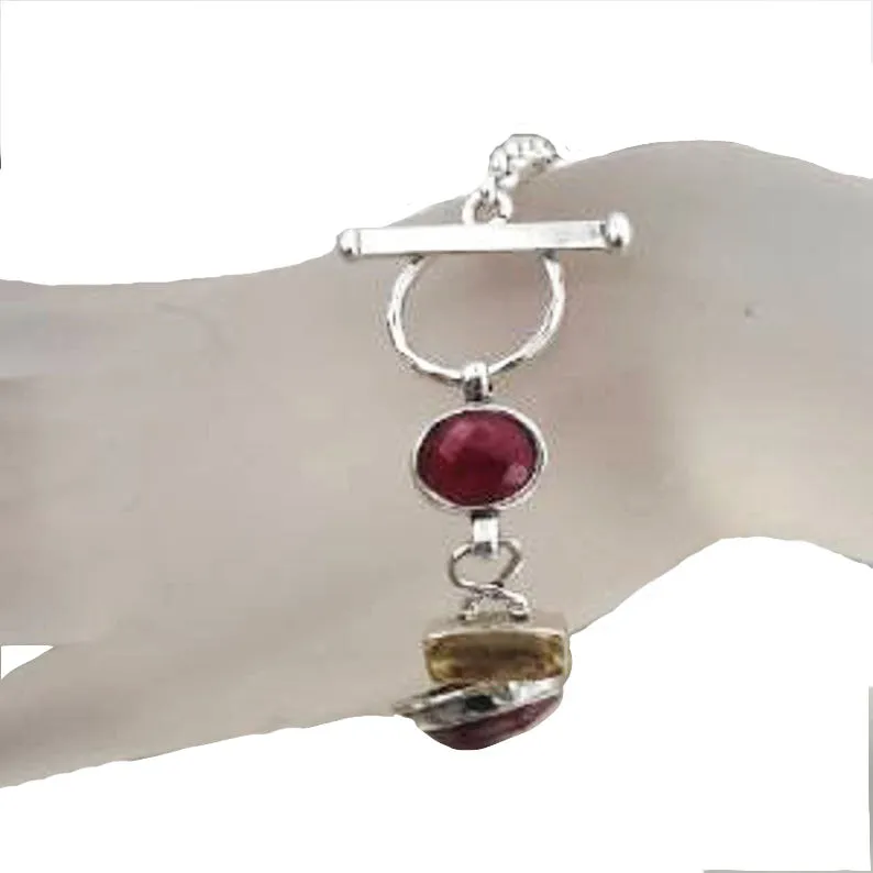 Natural RUBY Silver and Gold Bracelet