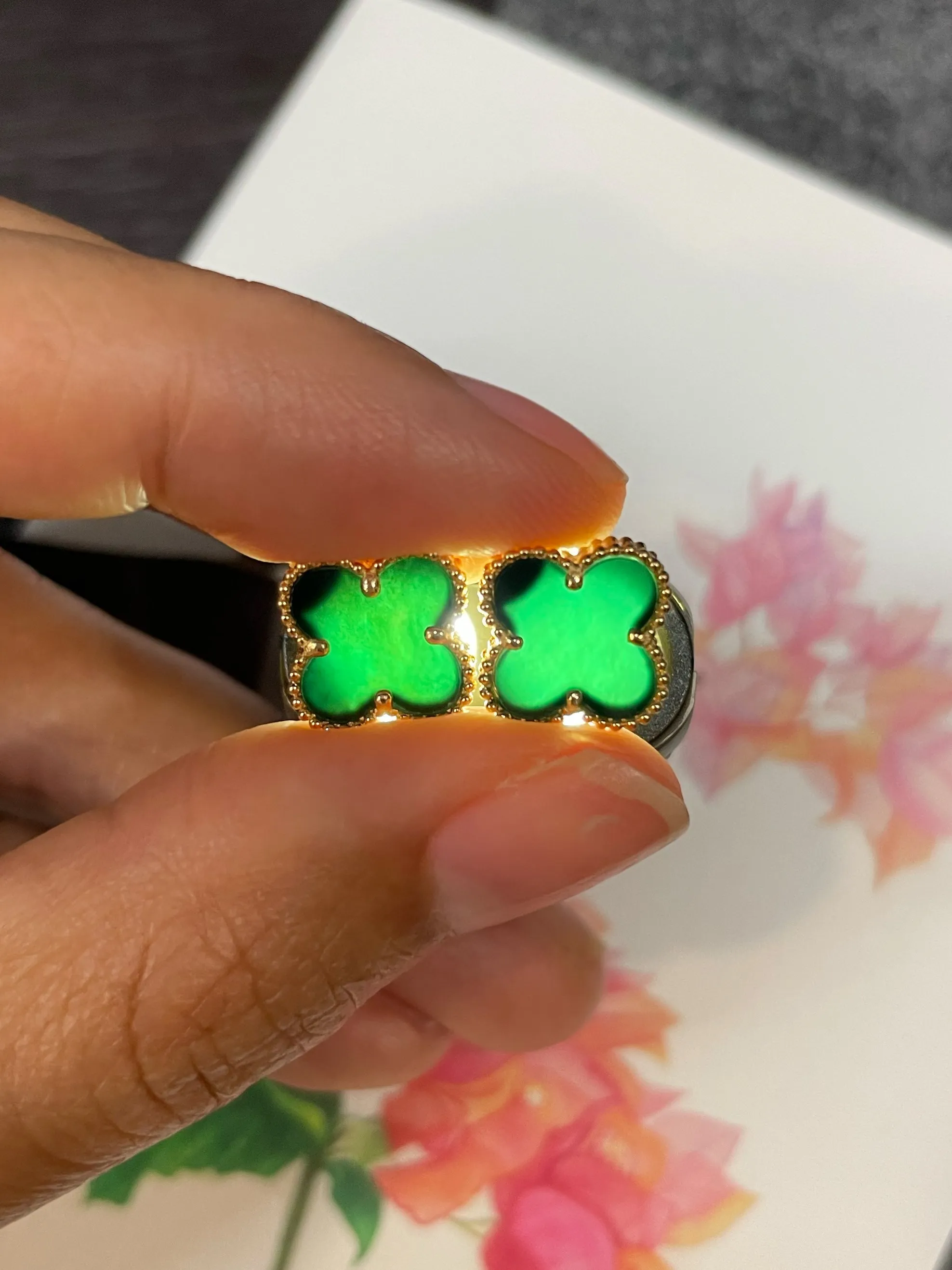 Omphacite Clover Jadeite Earrings (NJE230)