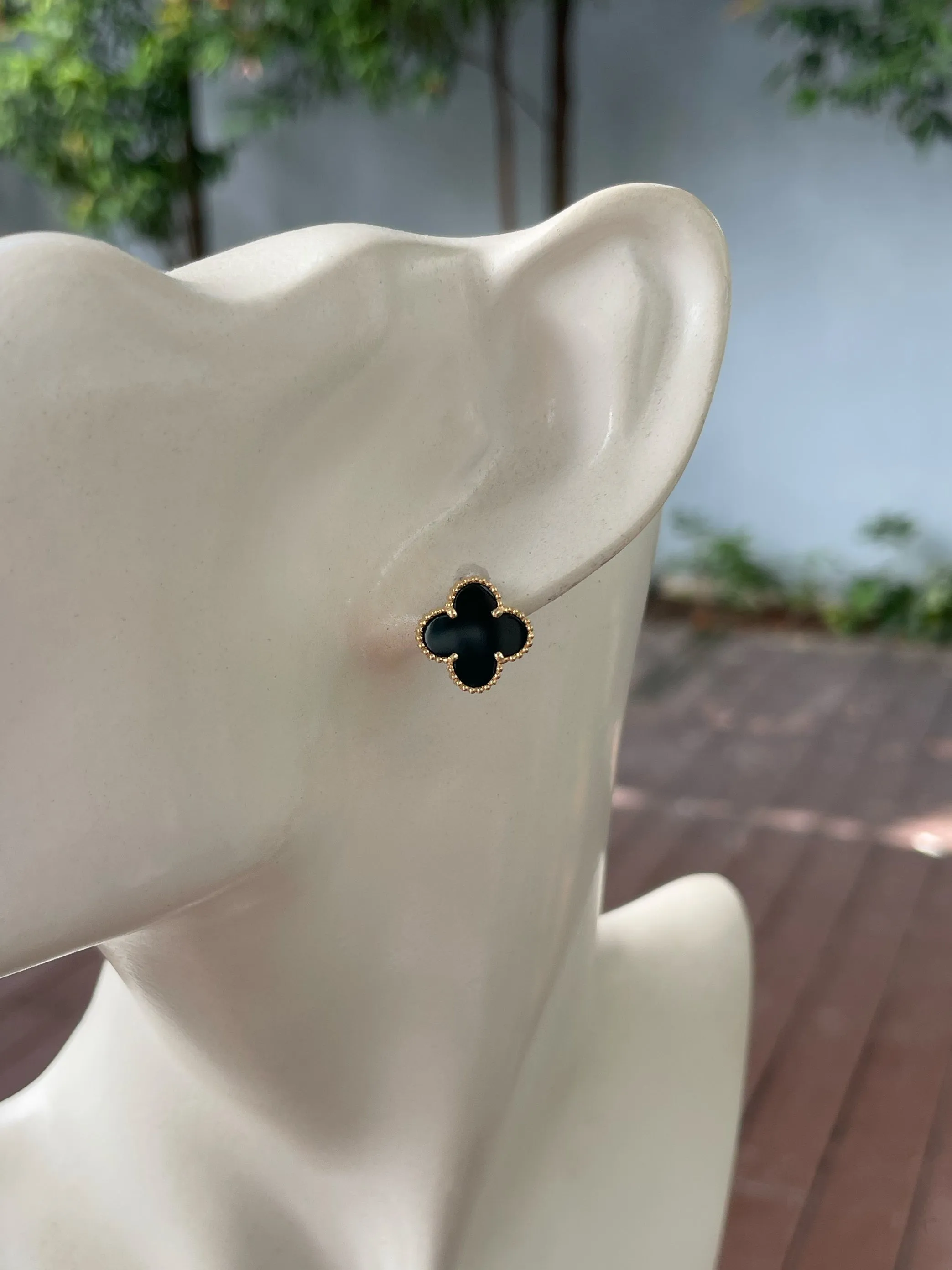 Omphacite Clover Jadeite Earrings (NJE230)