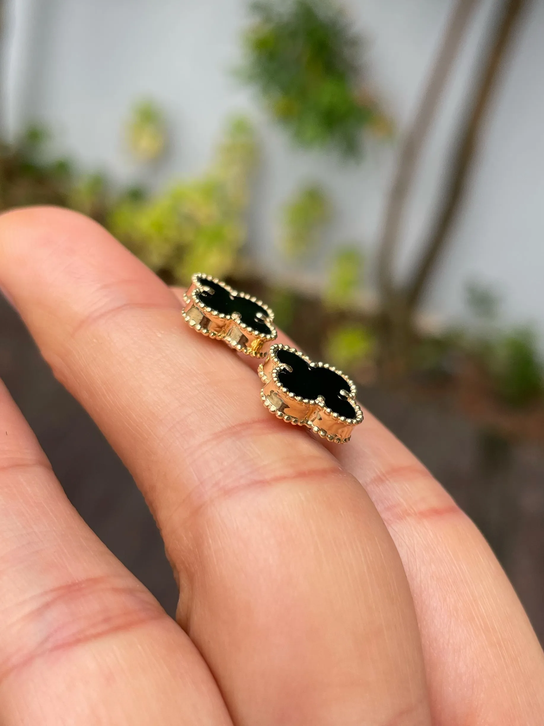 Omphacite Clover Jadeite Earrings (NJE230)