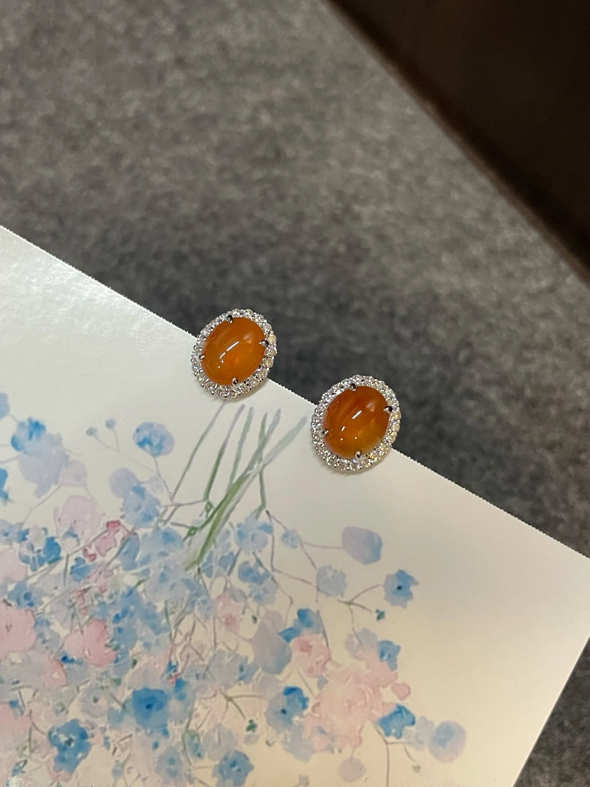 Orange Jade Earrings - Cabochons (NJE109)