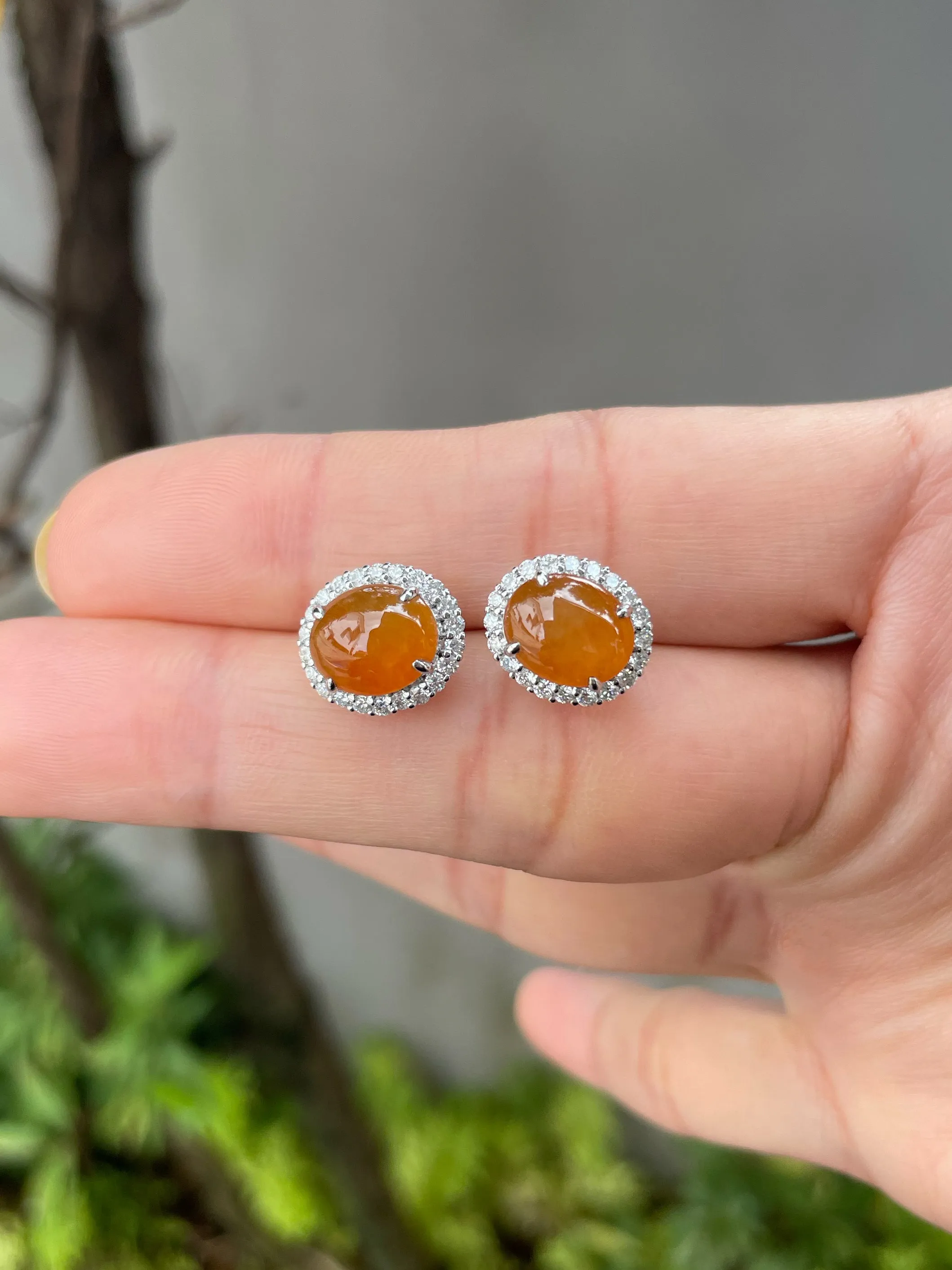 Orange Jade Earrings - Cabochons (NJE109)