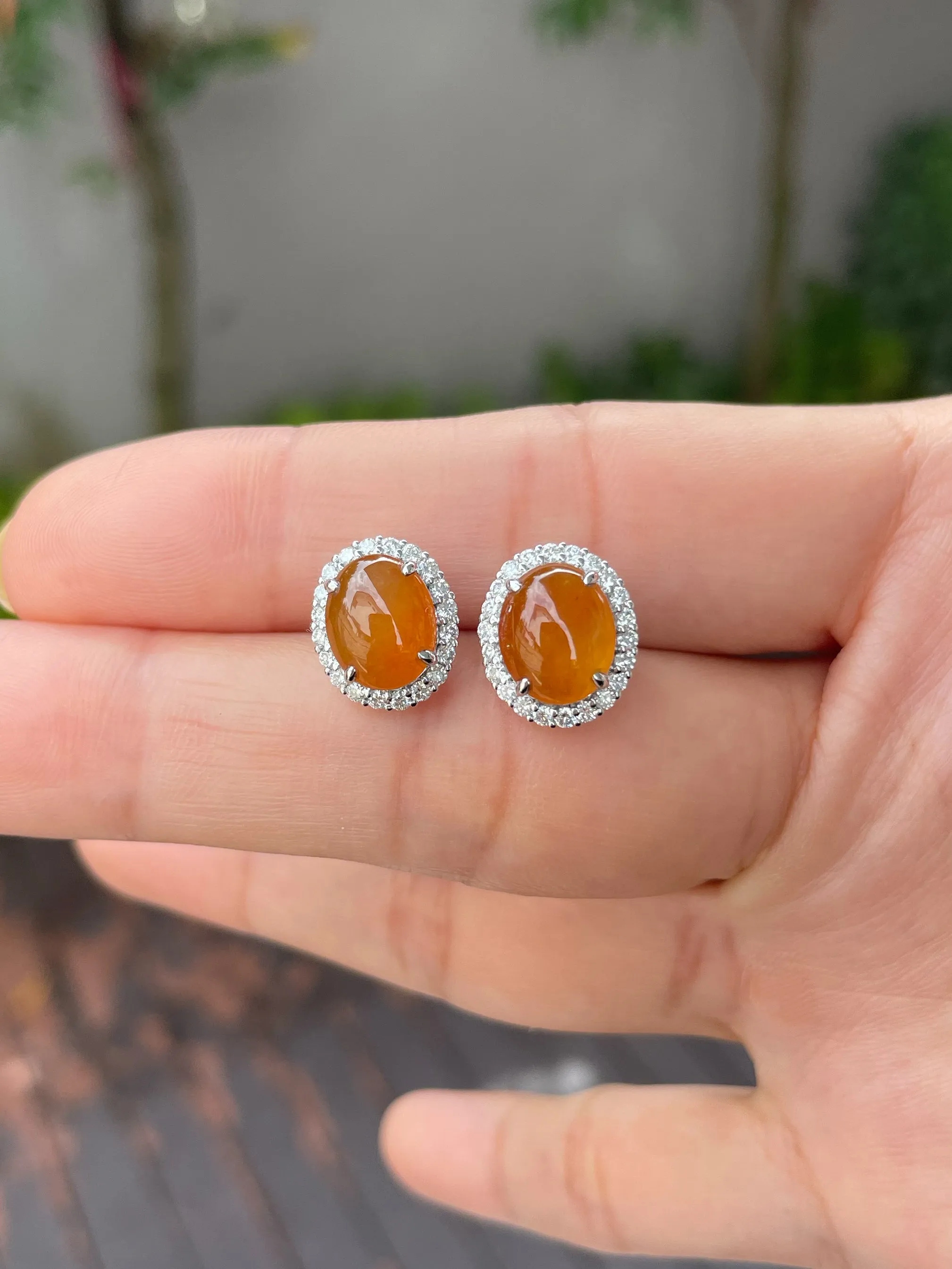 Orange Jade Earrings - Cabochons (NJE109)