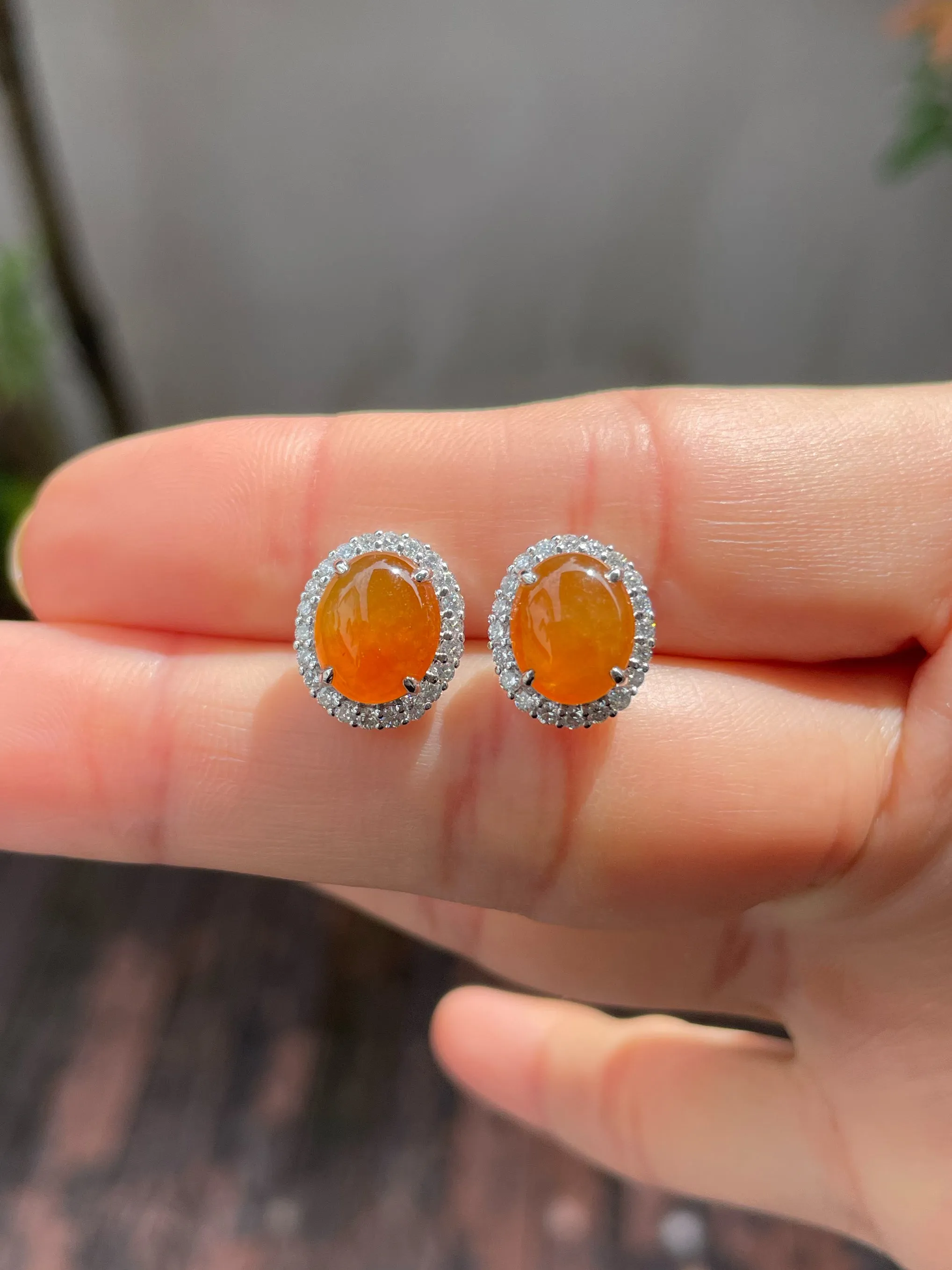 Orange Jade Earrings - Cabochons (NJE109)