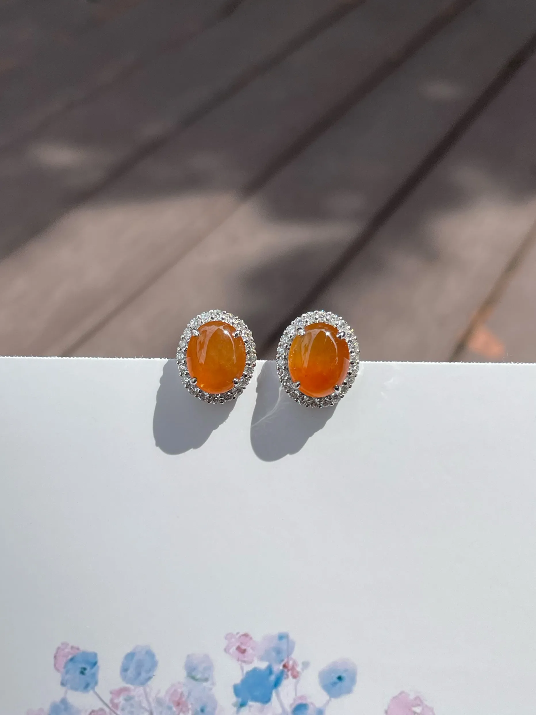 Orange Jade Earrings - Cabochons (NJE109)