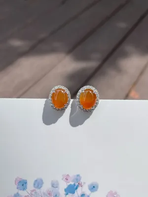 Orange Jade Earrings - Cabochons (NJE109)
