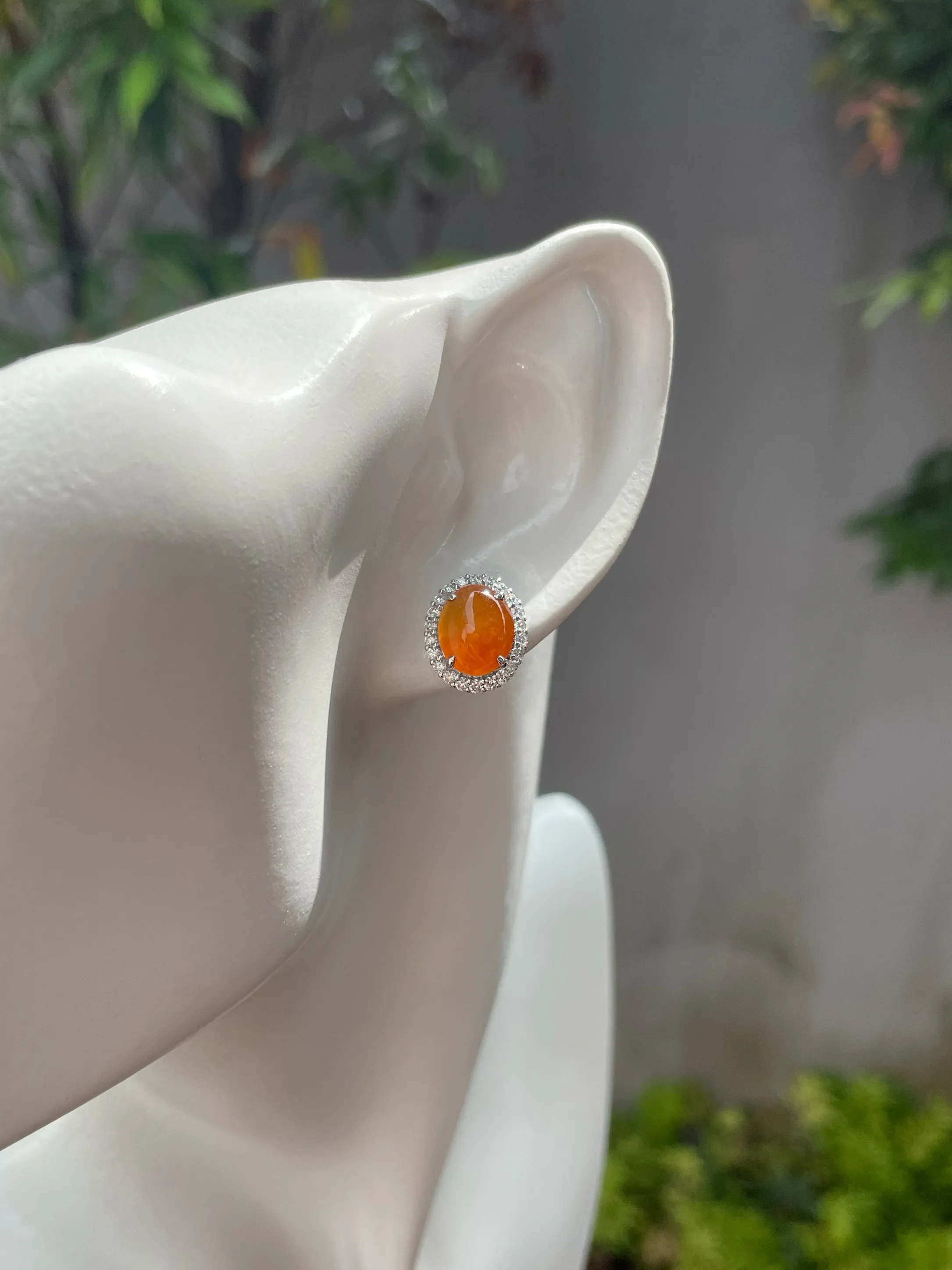 Orange Jade Earrings - Cabochons (NJE109)