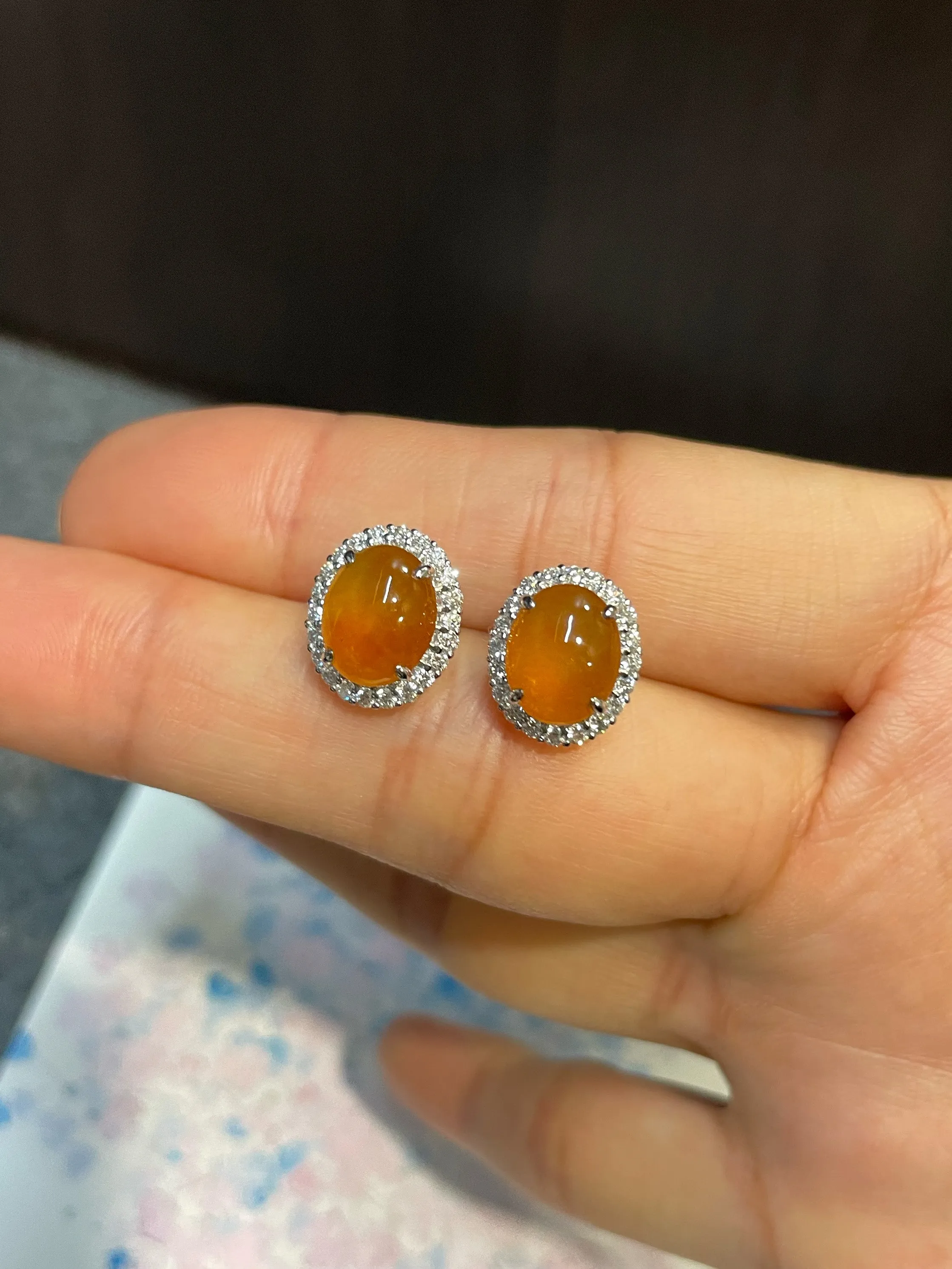 Orange Jade Earrings - Cabochons (NJE109)