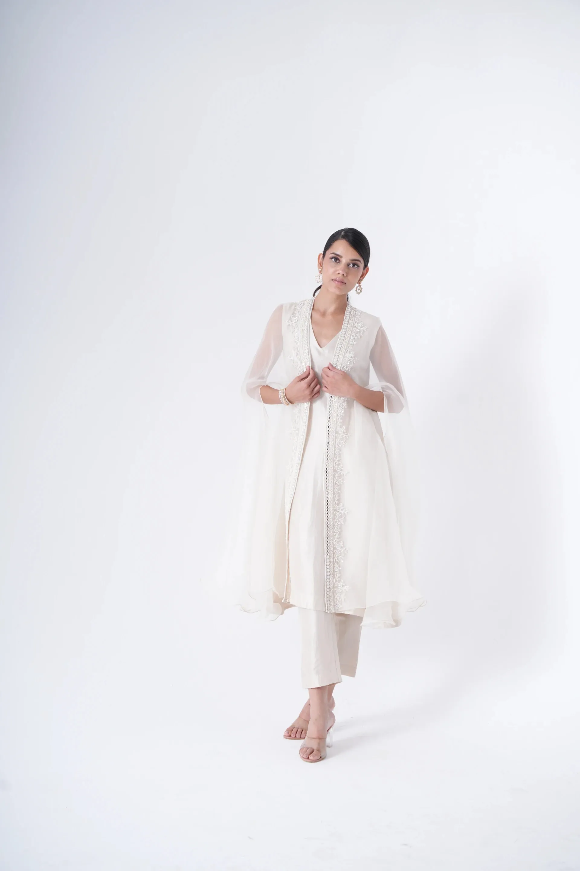 Organza Cape with A Line Top & Trousers