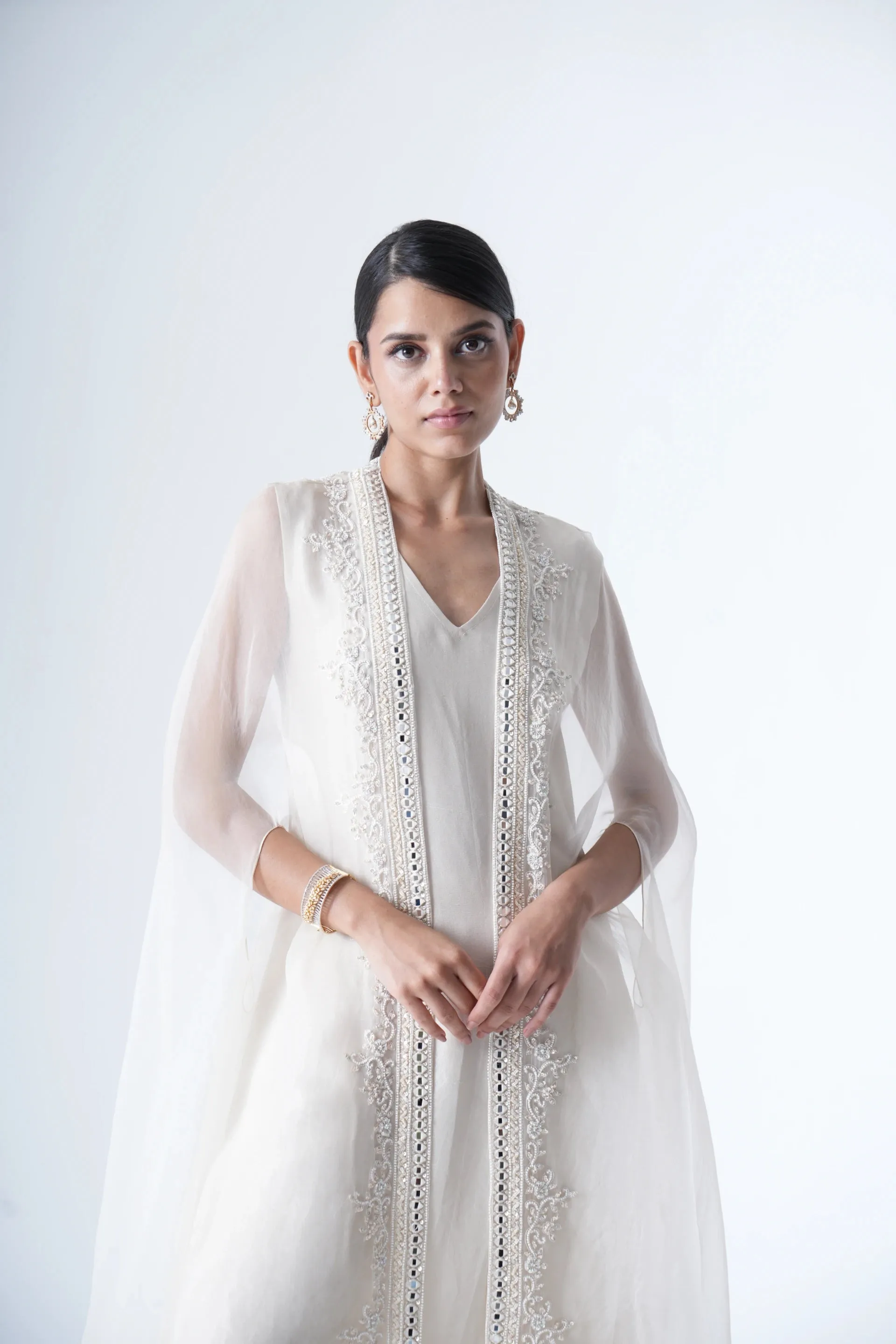 Organza Cape with A Line Top & Trousers