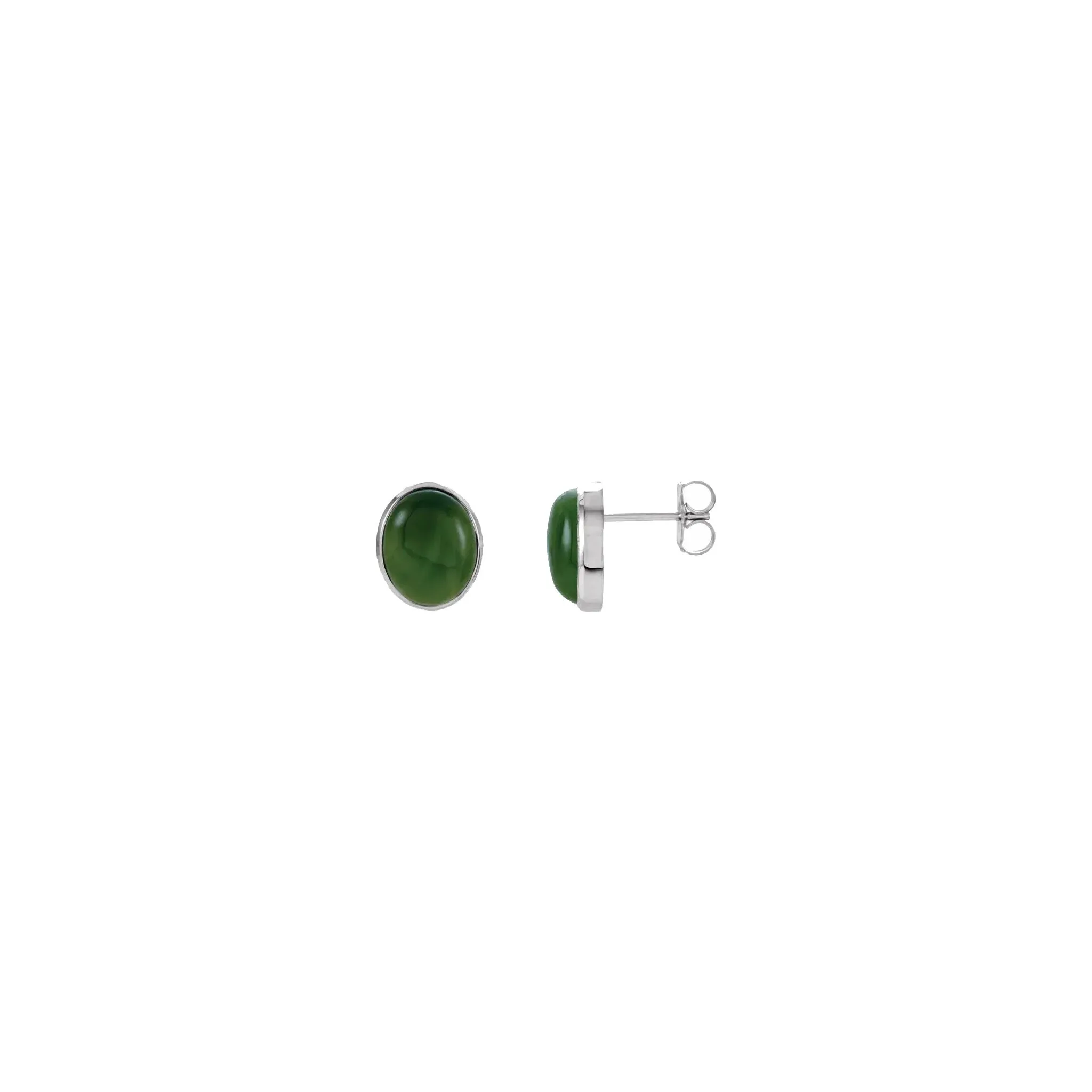 Oval Nephrite Jade Bezel Solitaire Earrings (14K)