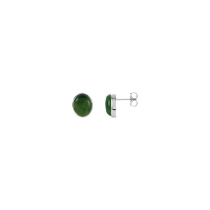 Oval Nephrite Jade Bezel Solitaire Earrings (14K)
