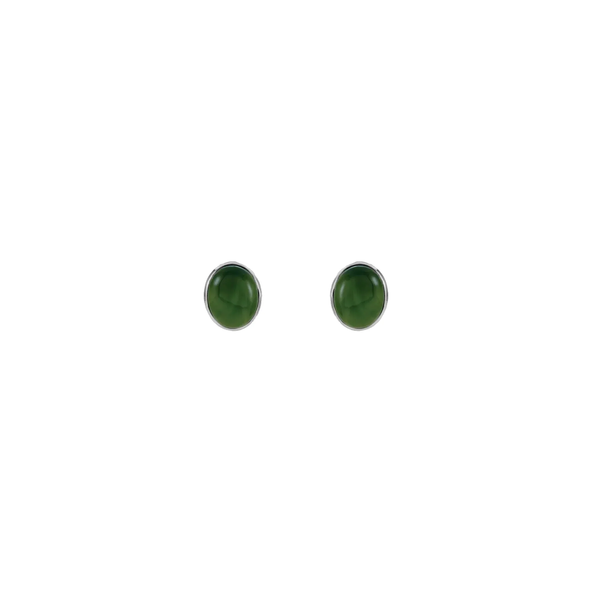 Oval Nephrite Jade Bezel Solitaire Earrings (14K)