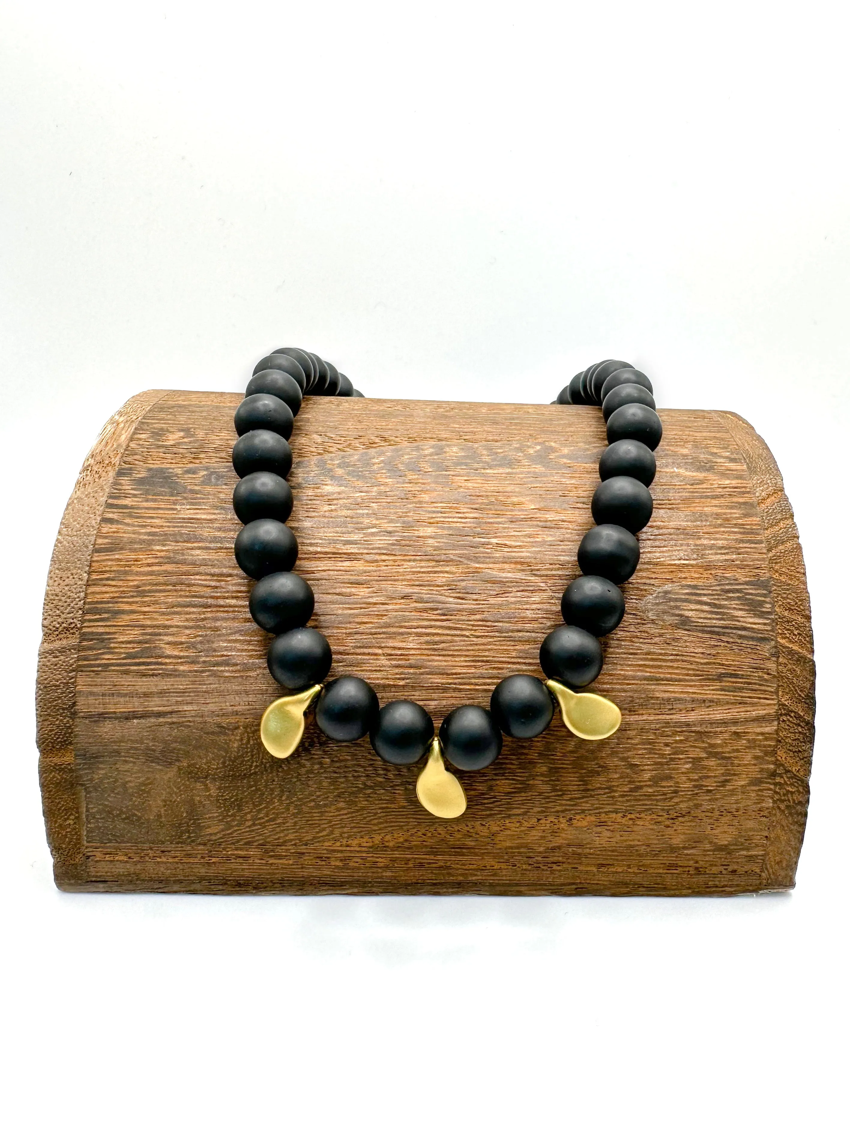 Power Necklace with Gold Nugget - Matte Black Jade
