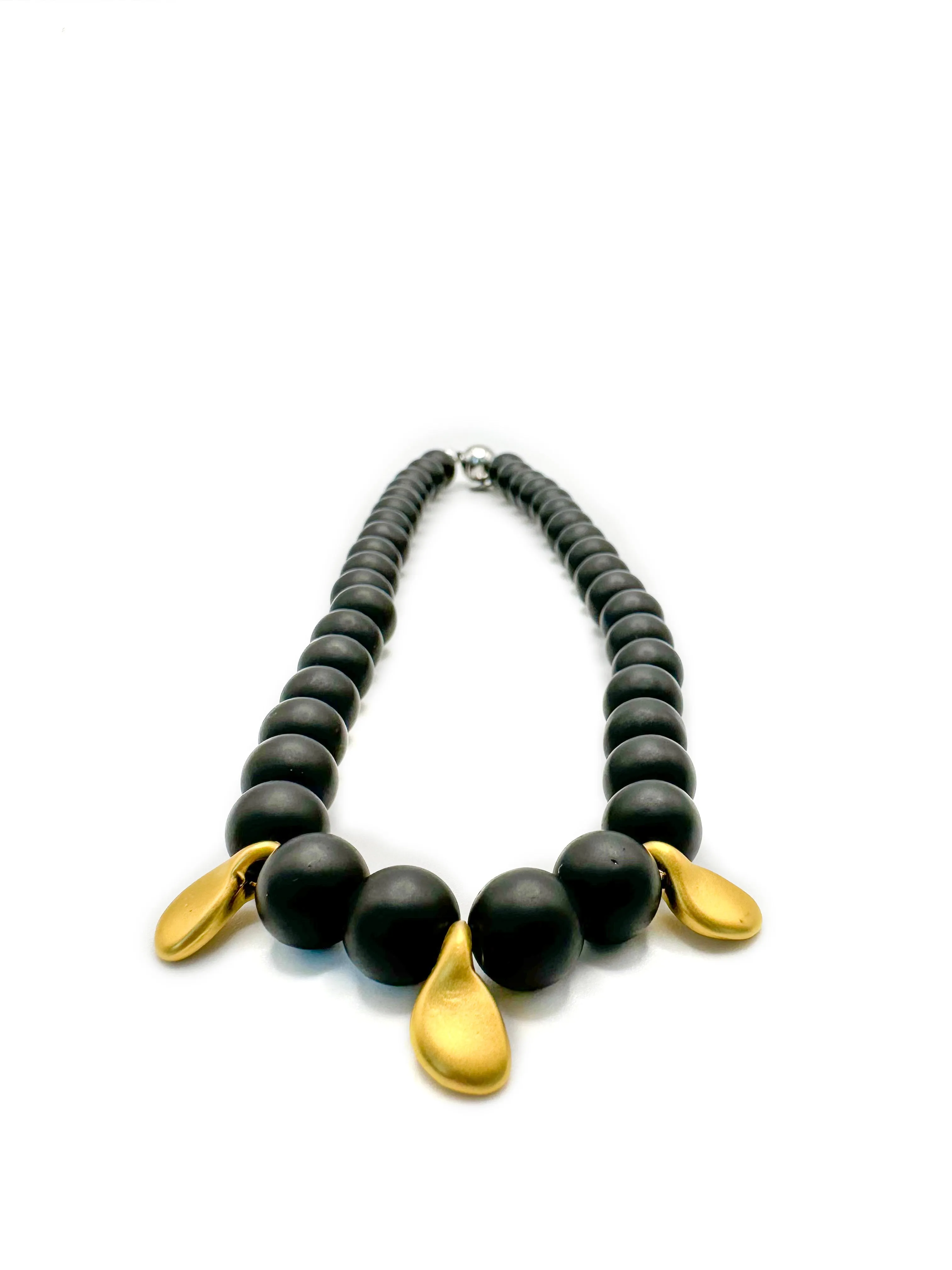 Power Necklace with Gold Nugget - Matte Black Jade
