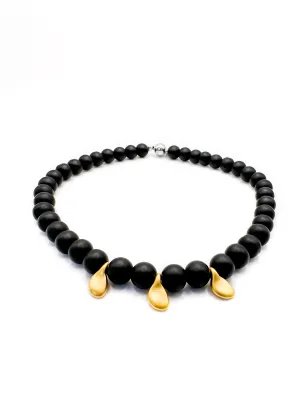 Power Necklace with Gold Nugget - Matte Black Jade