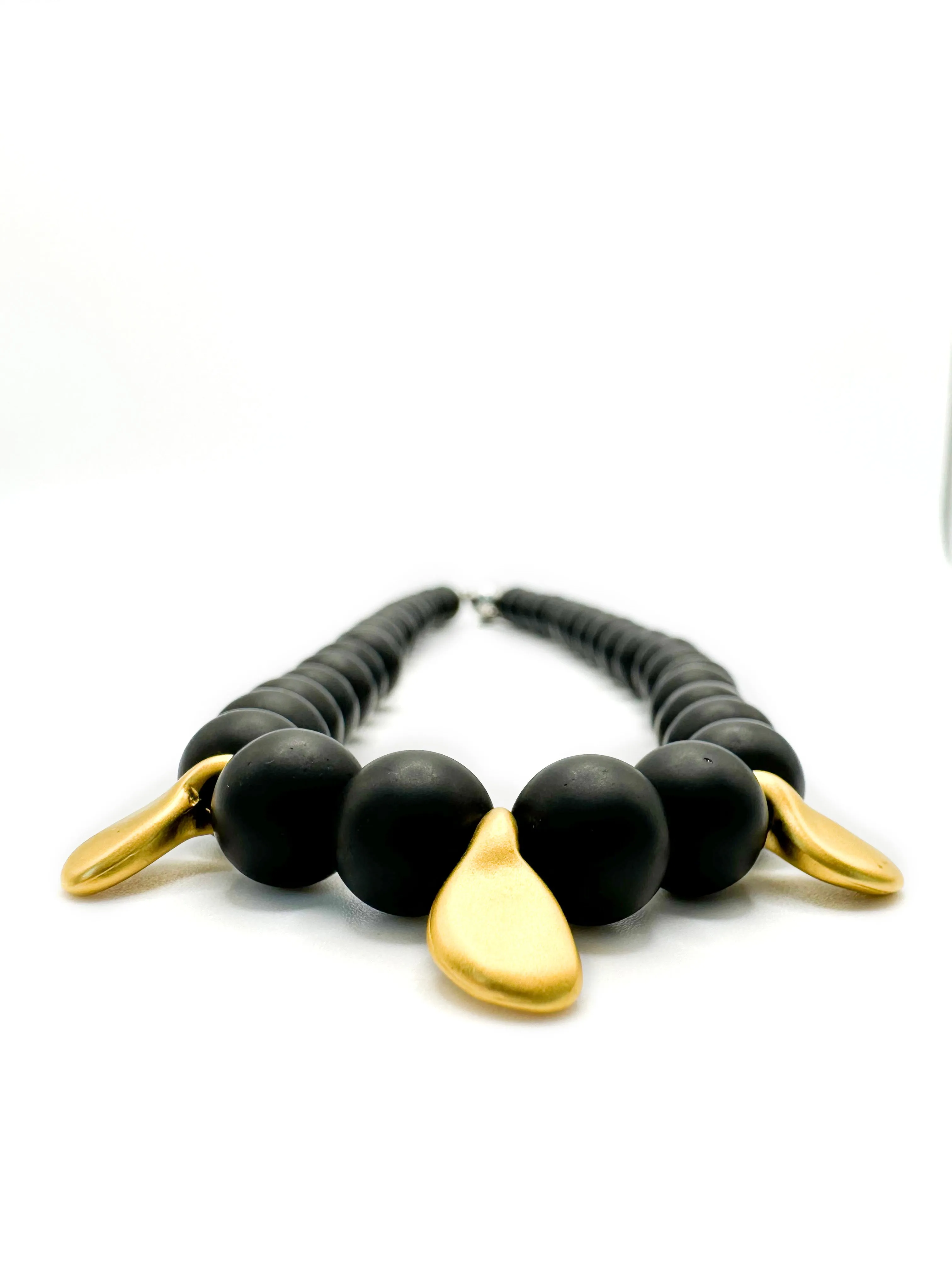 Power Necklace with Gold Nugget - Matte Black Jade