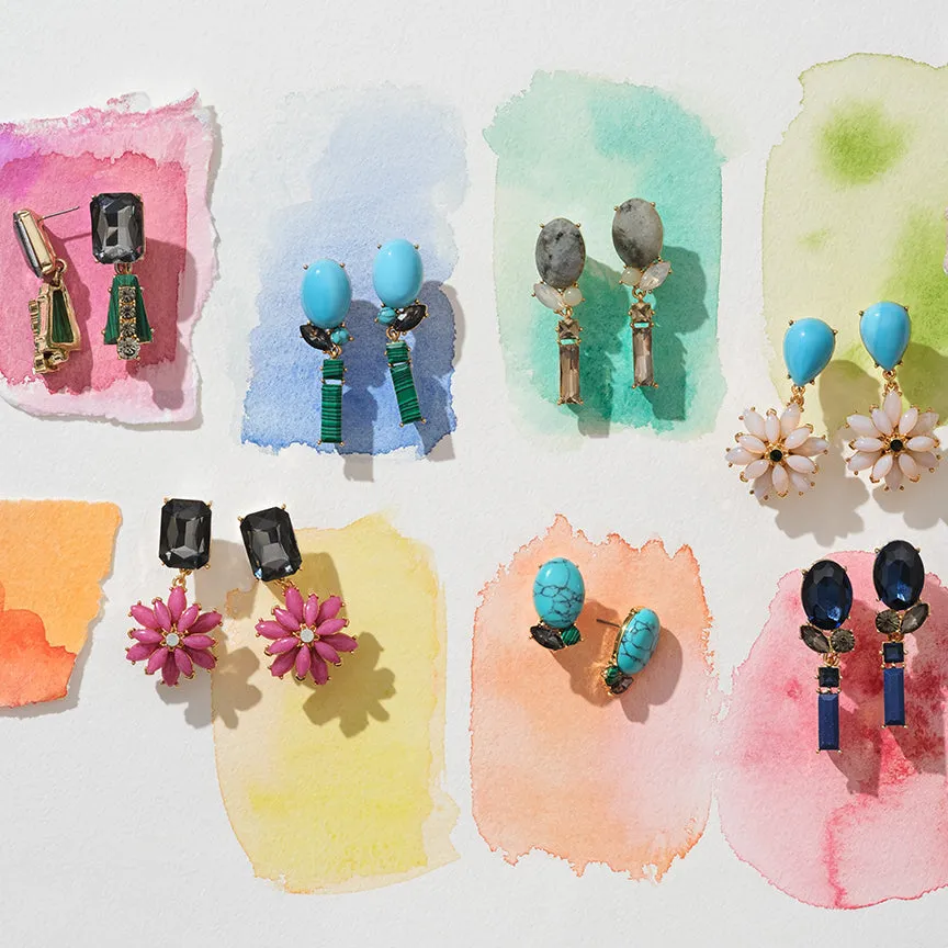Rosebud earrings, turquoise